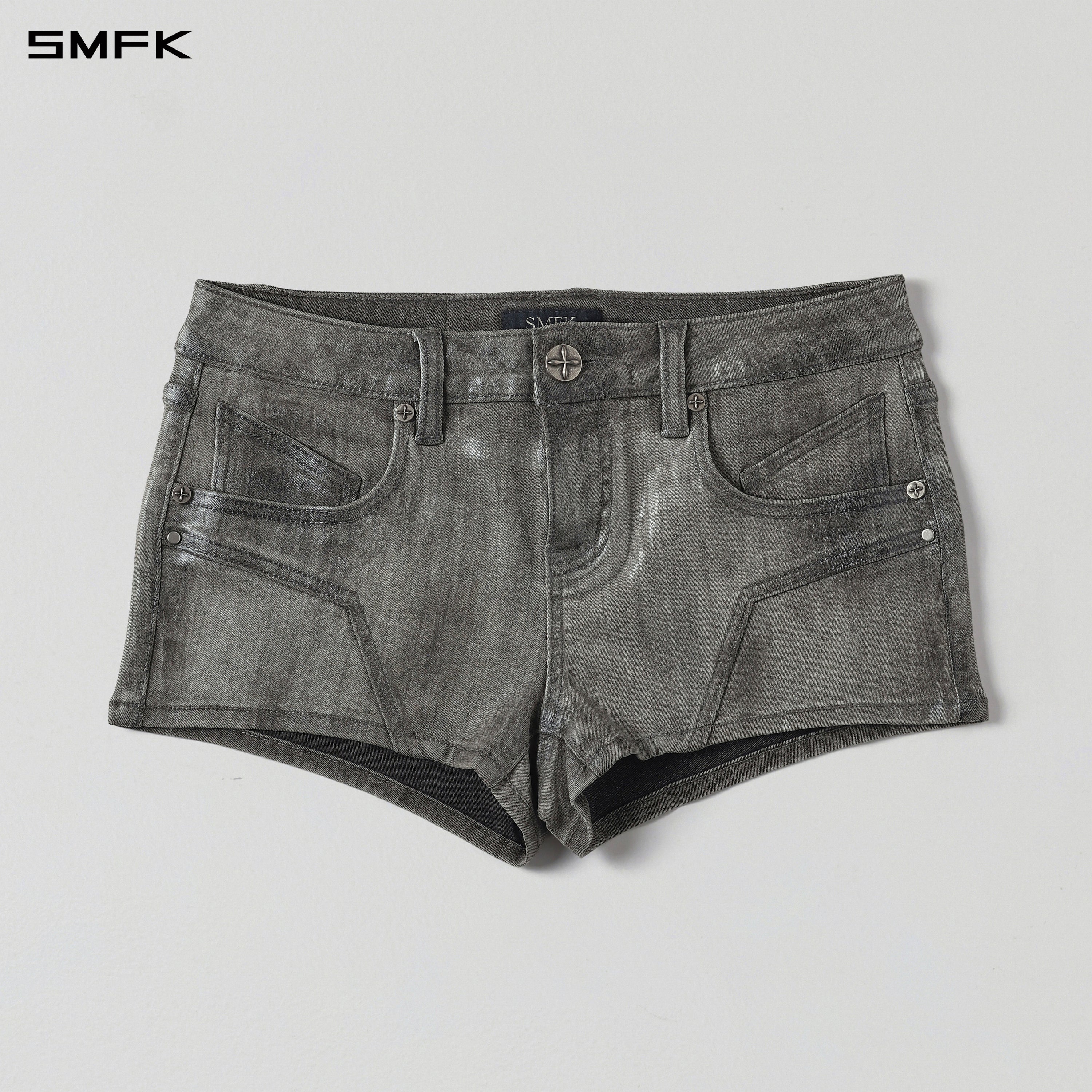 WILD MIRAGE HANDCRAFT SKINNY DENIM SHORTS/E-COTTON+WAX TWILIGHT GREY
