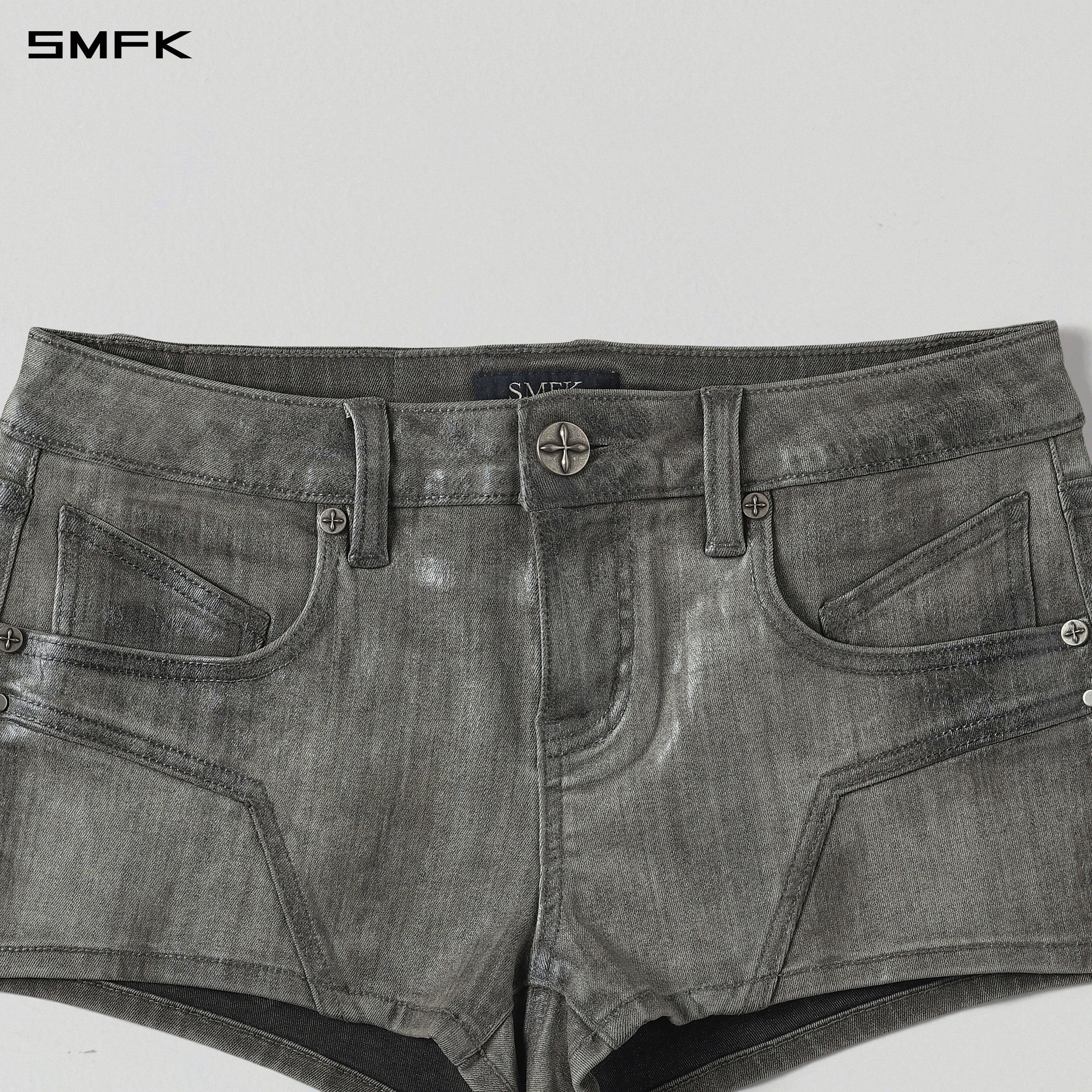 WILD MIRAGE HANDCRAFT SKINNY DENIM SHORTS/E-COTTON+WAX TWILIGHT GREY