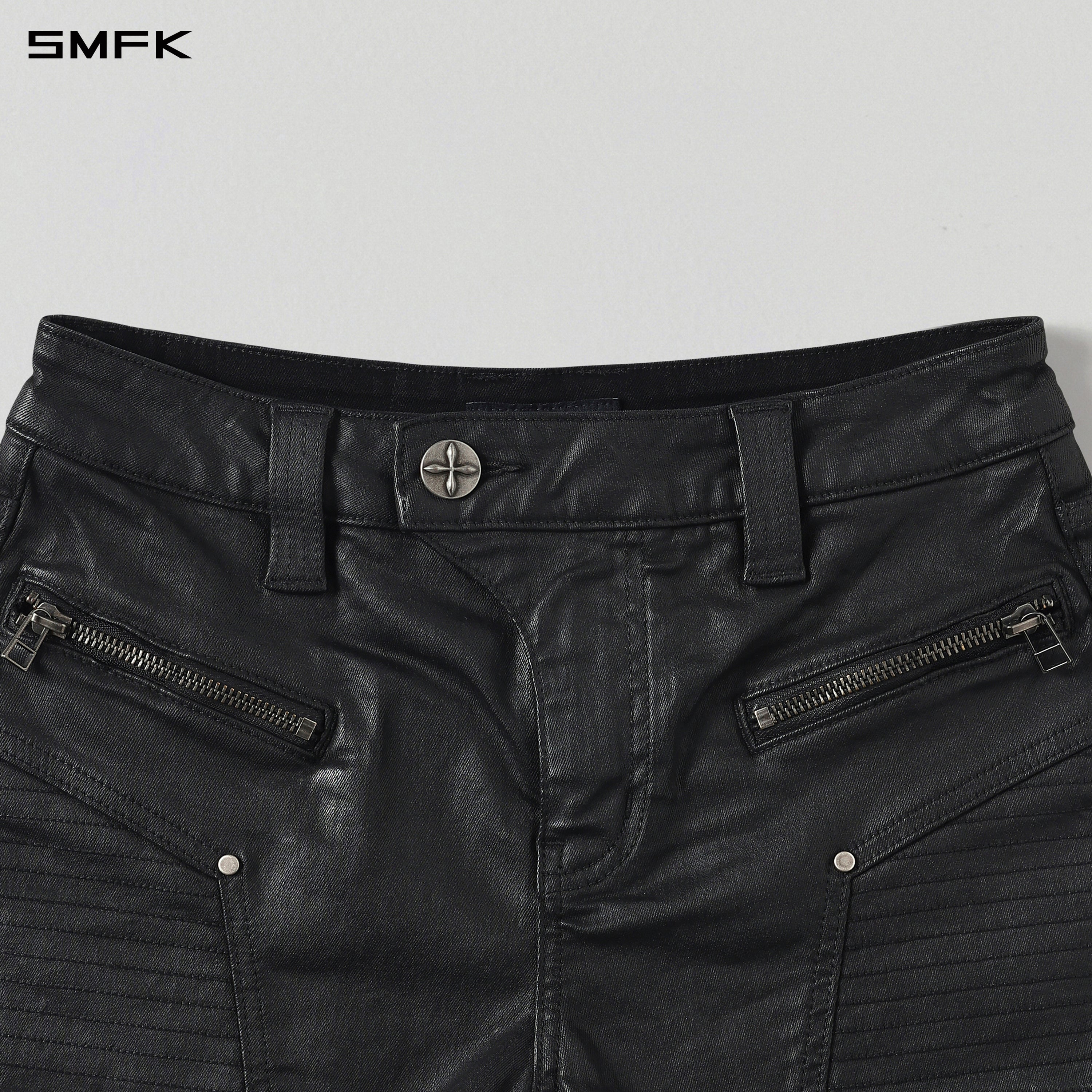 WILD MIRAGE HANDCRAFT WAX SKINNY RIDER SHORTS/E-COTTON+WAX INK BLACK
