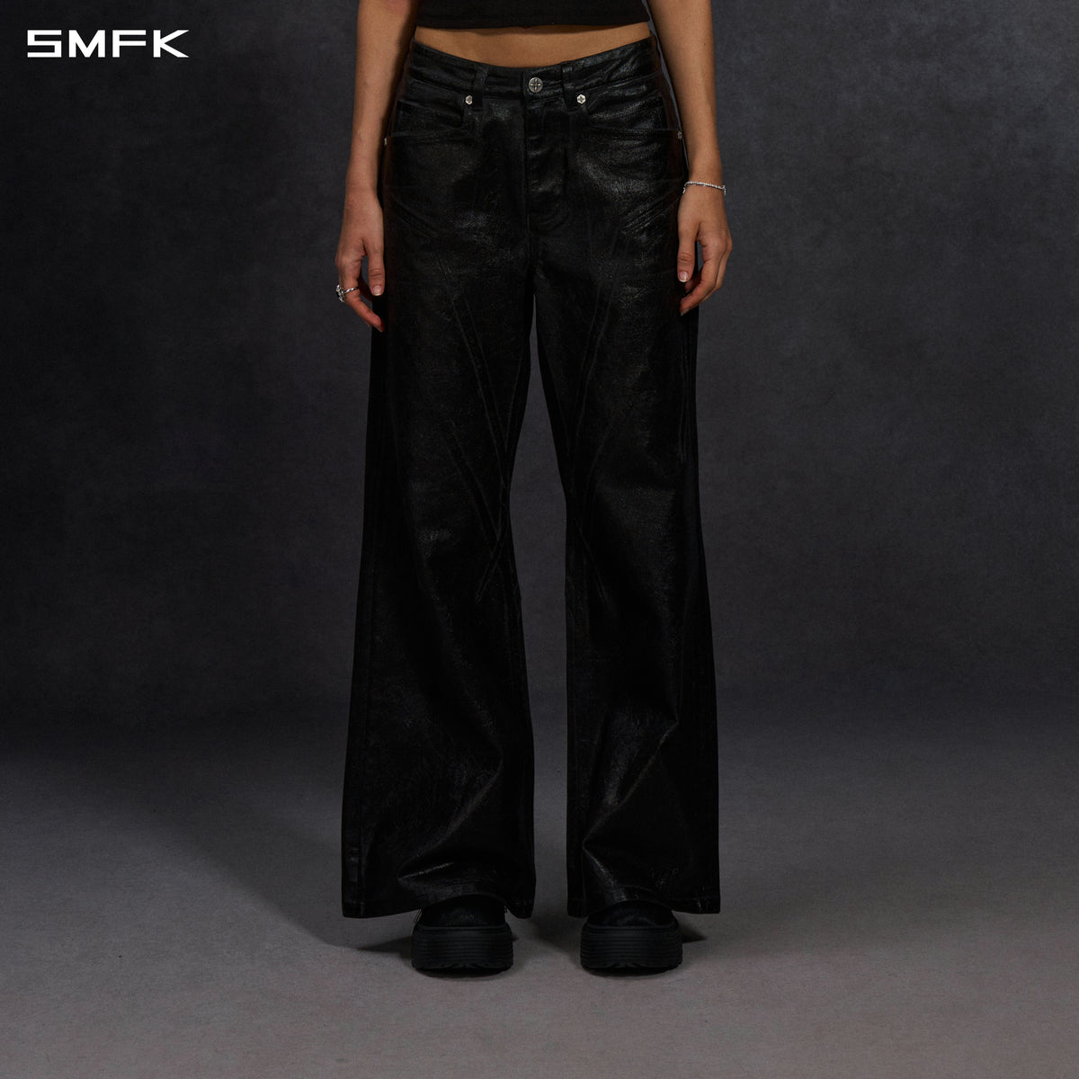 MIRAGE SIREN COLD DYE WAX STRT DENIM PANTS/COLD DYE+CRACK WAX/W INK BLACK