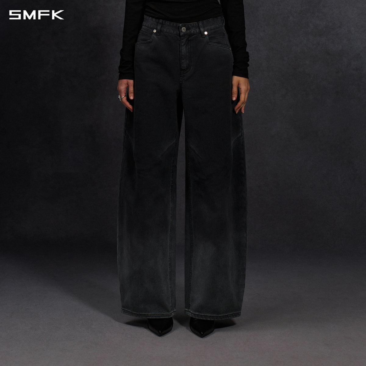 MIRAGE SIREN VINTAGE COCOON DENIM PANTS/GARMENT DEY/W FADE BLACK