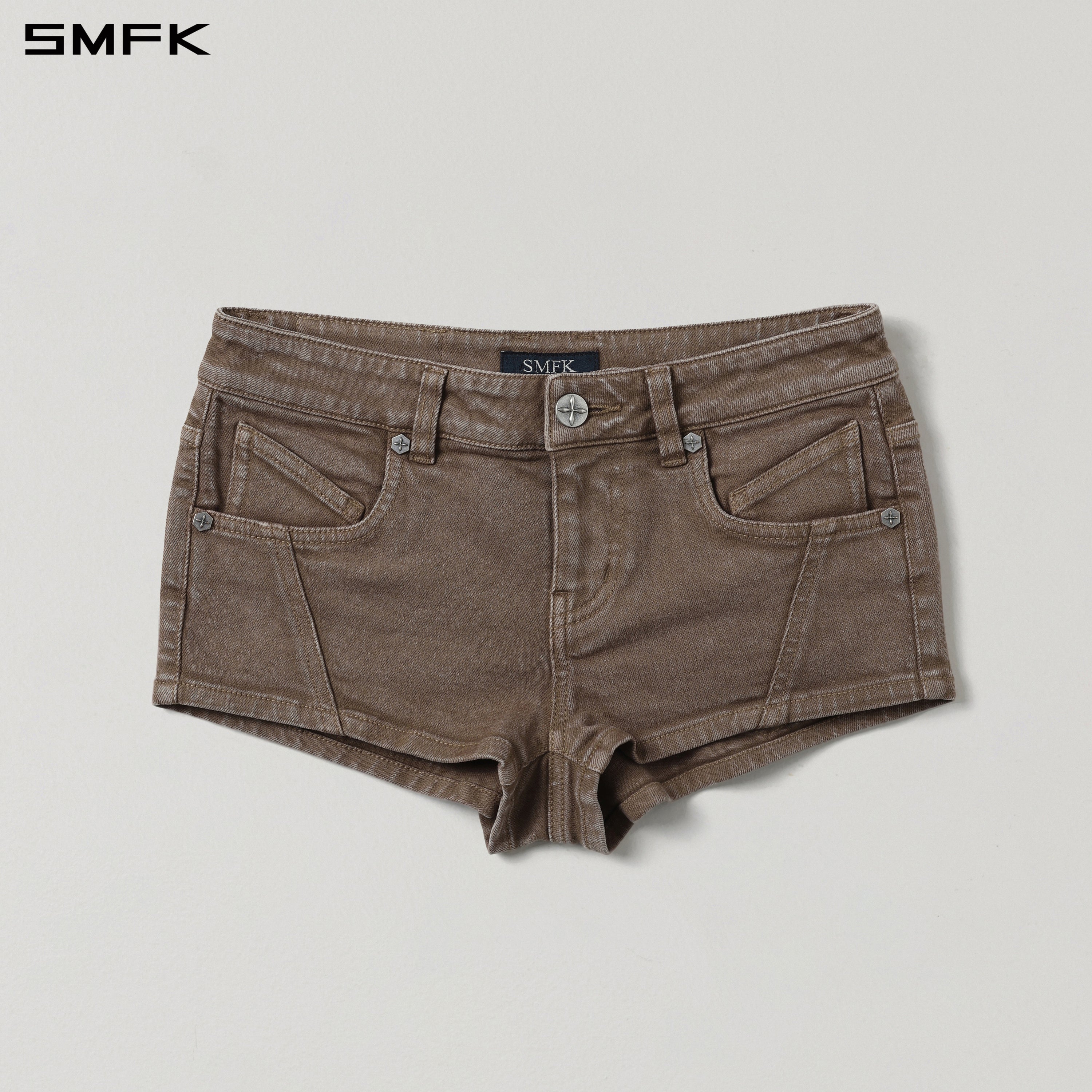 VINTAGE VANISH SKINNY DENIM SHORTS-LOW/GARMENT DYE VANISH BROWN