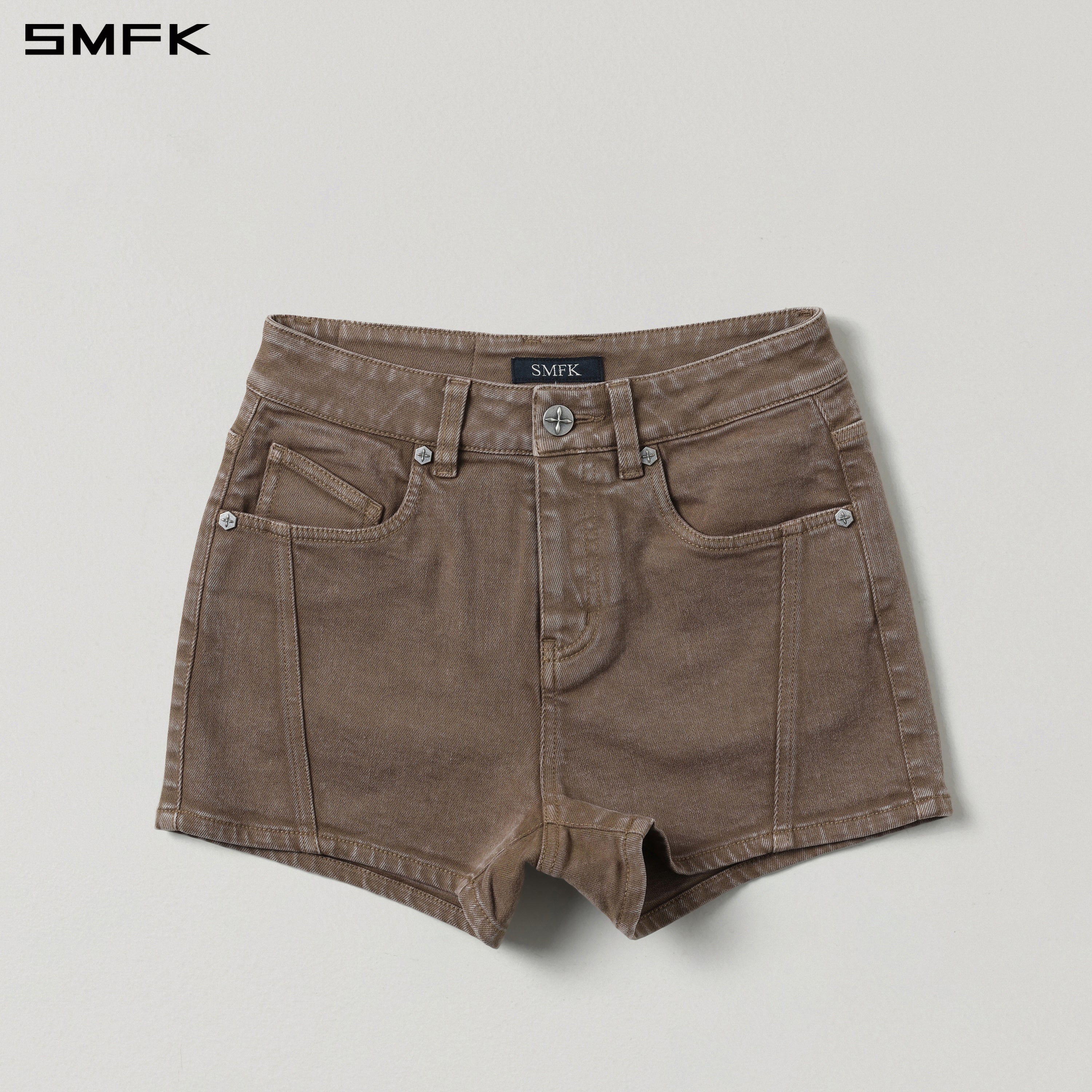 VINTAGE VANISH SKINNY DENIM SHORTS/GARMENT DYE VANISH BROWN