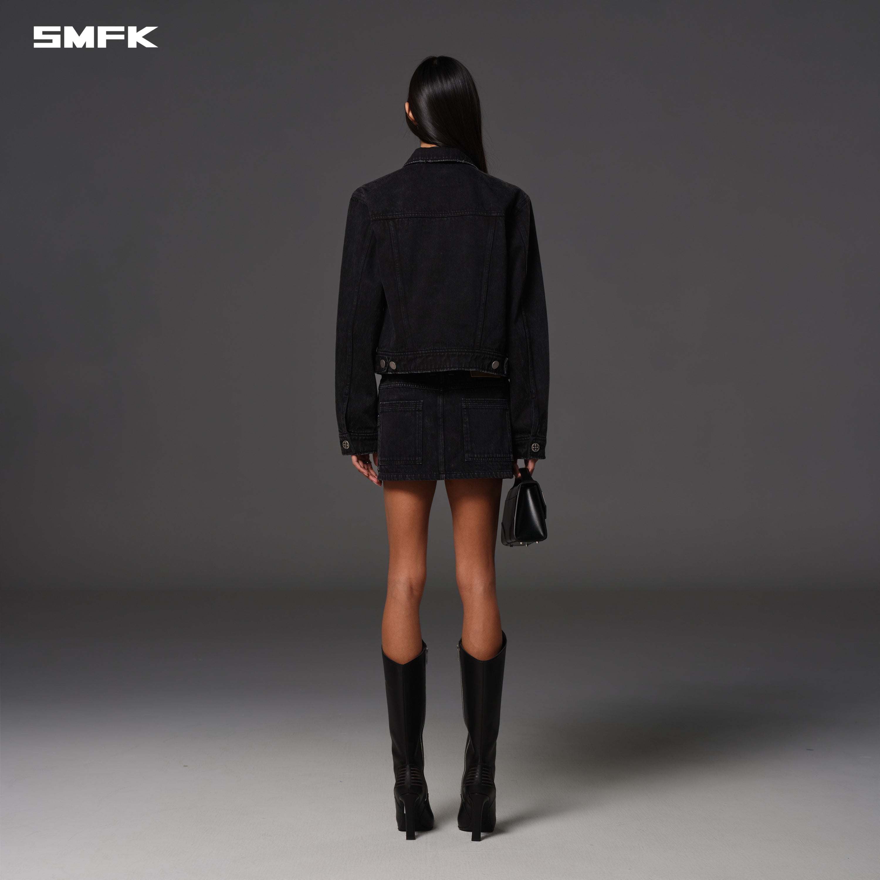 VINTAGE VANISH DENIM SHORT DRESS/GARMENT DYE VANISH BLACK