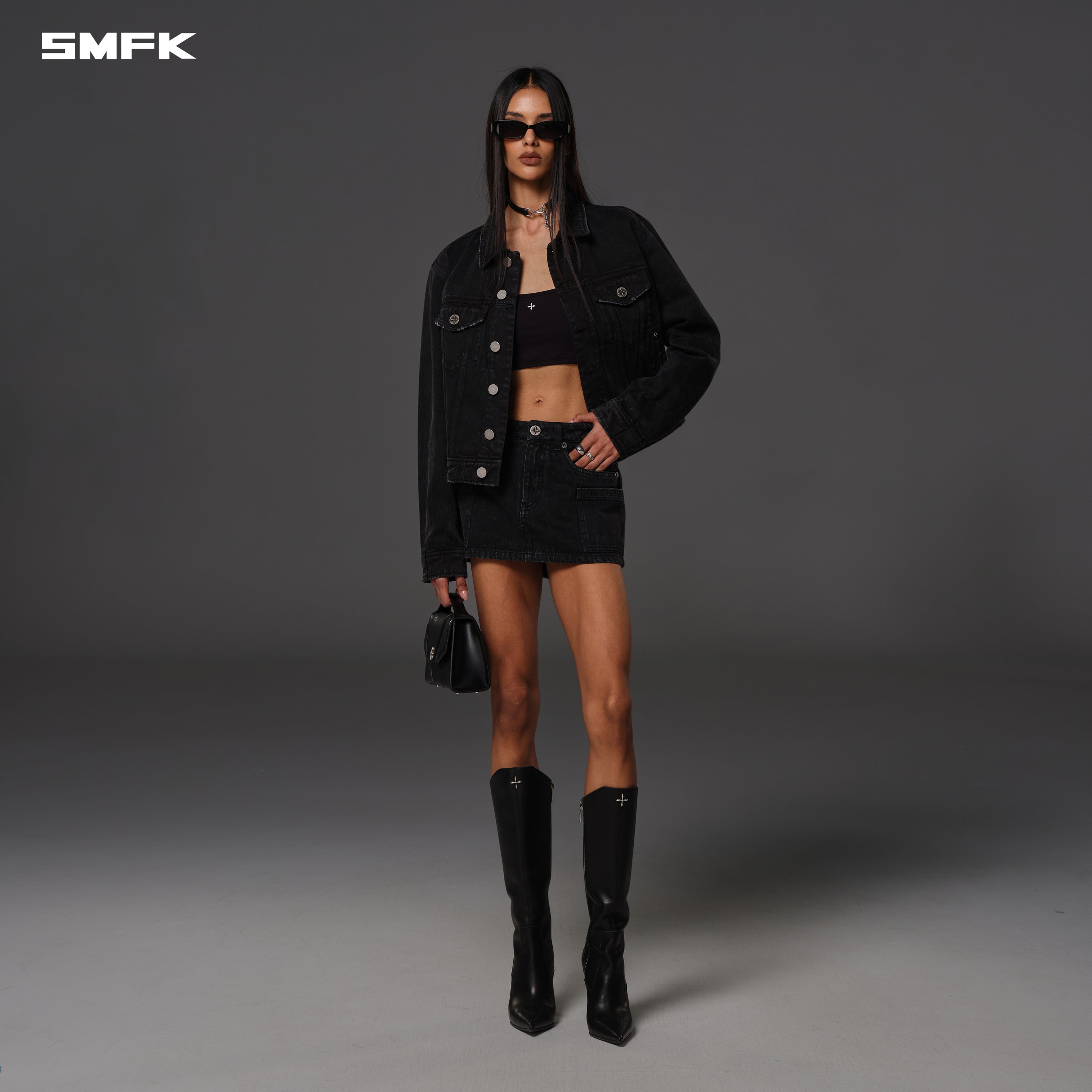 VINTAGE VANISH DENIM SHORT DRESS/GARMENT DYE VANISH BLACK