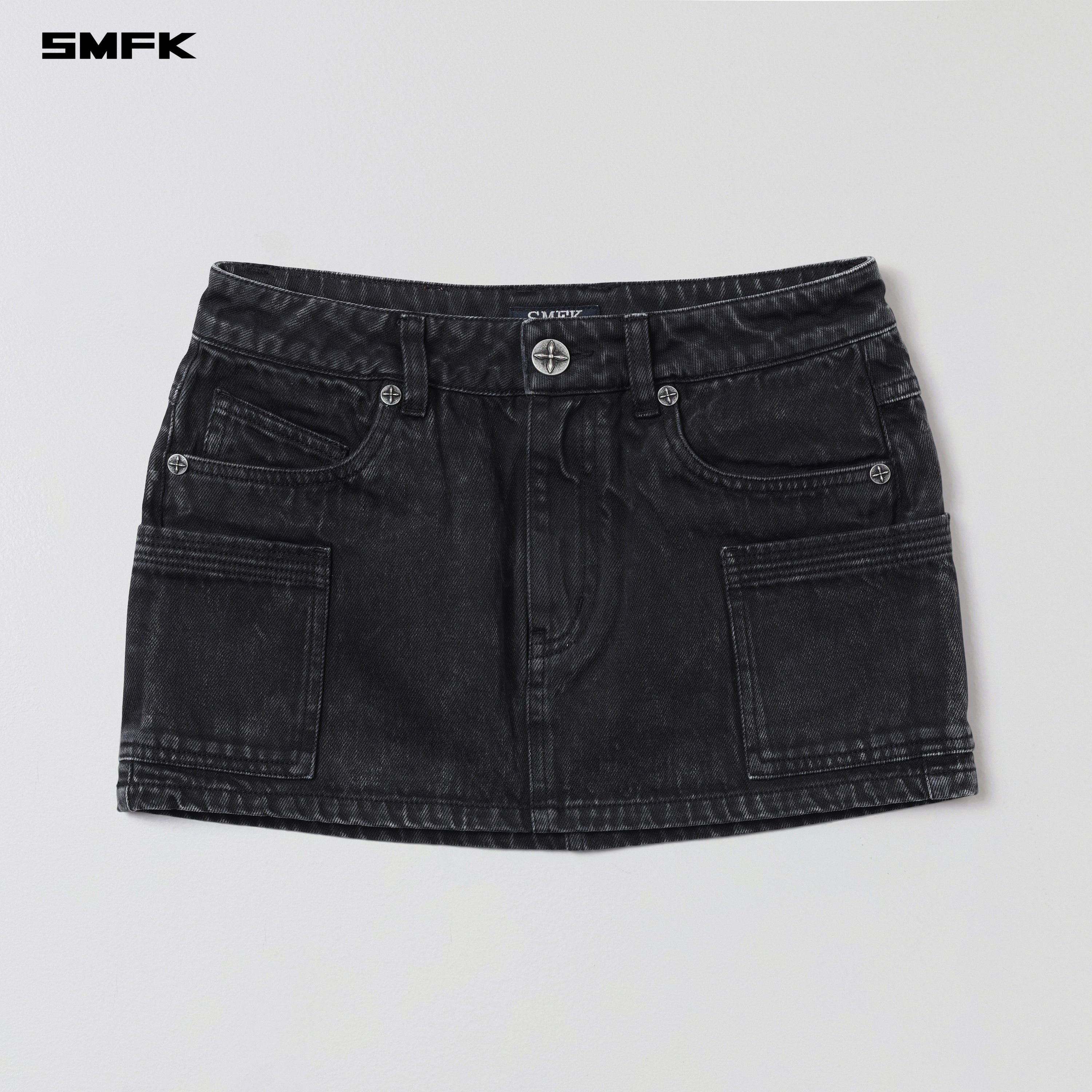 VINTAGE VANISH DENIM SHORT DRESS/GARMENT DYE VANISH BLACK