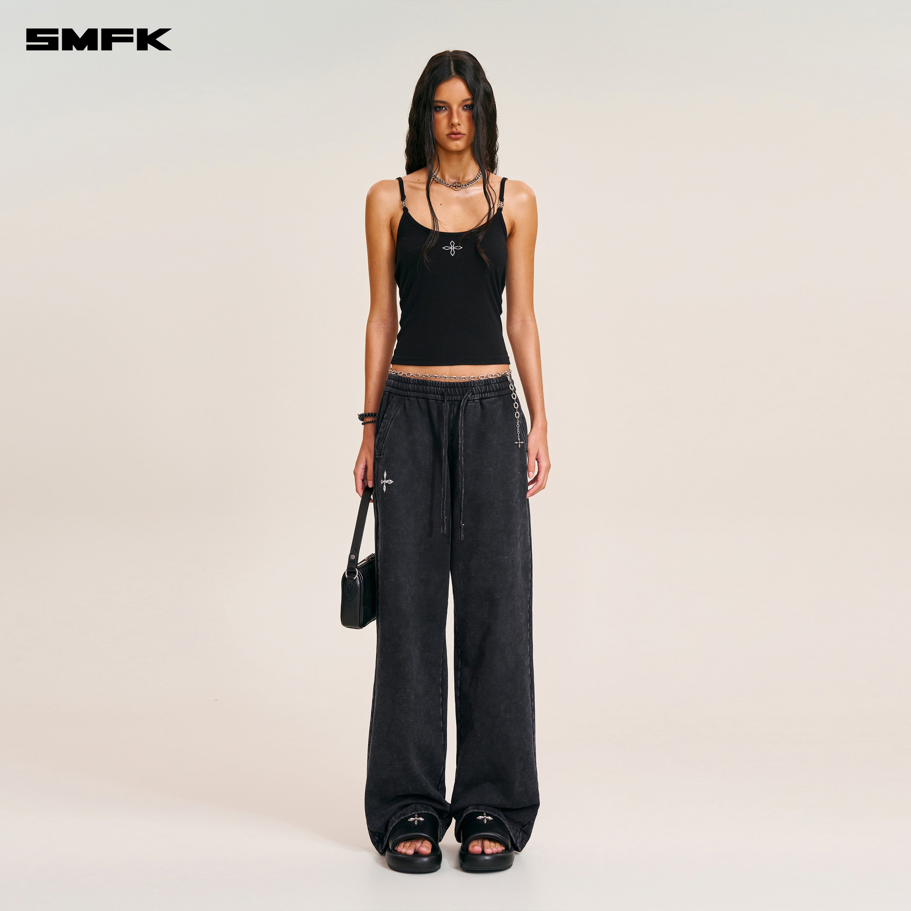 VINTAGE-SAVAGE LOOSE SPORTS PANTS/FADE DYE WILD BLACK
