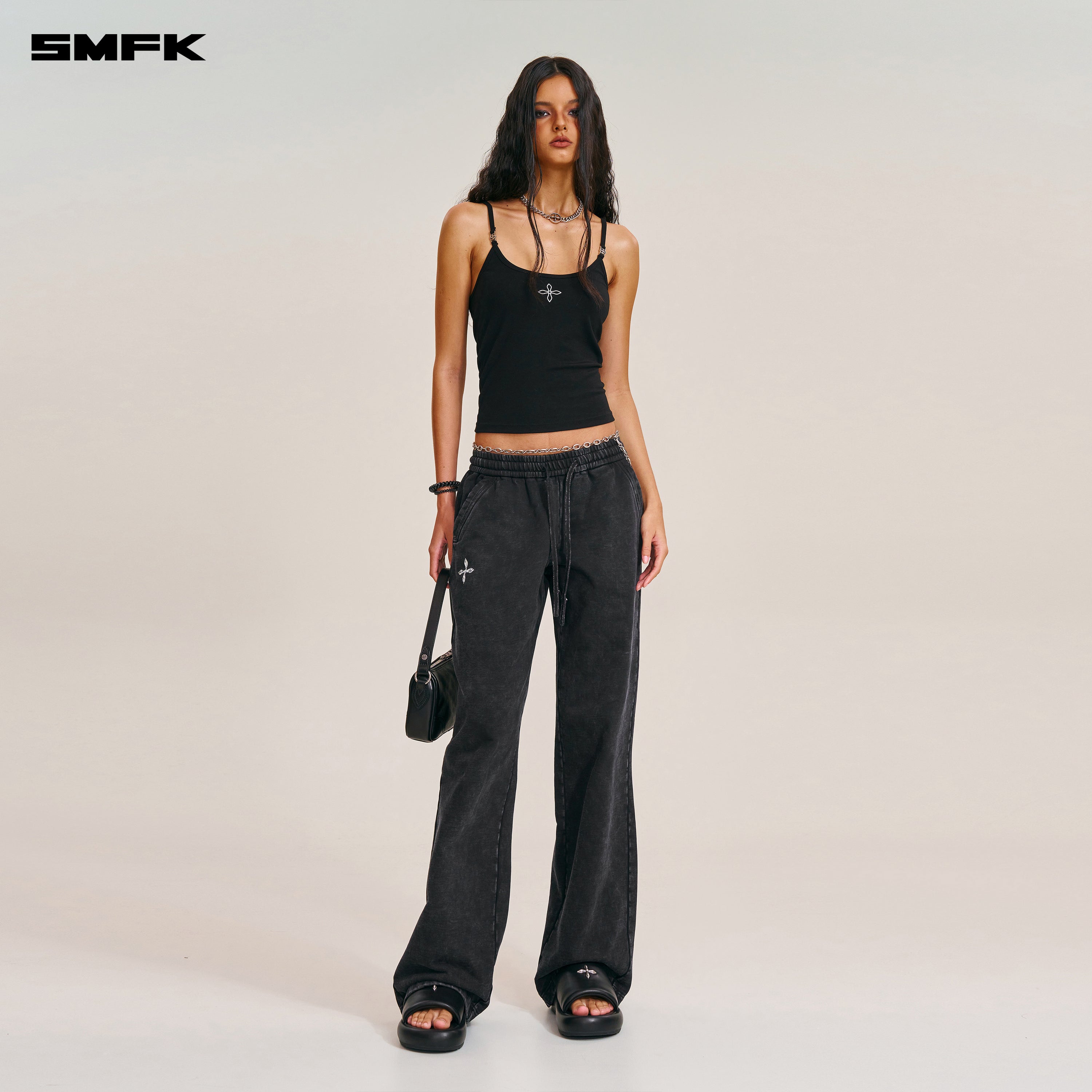 VINTAGE-SAVAGE LOOSE SPORTS PANTS/FADE DYE WILD BLACK