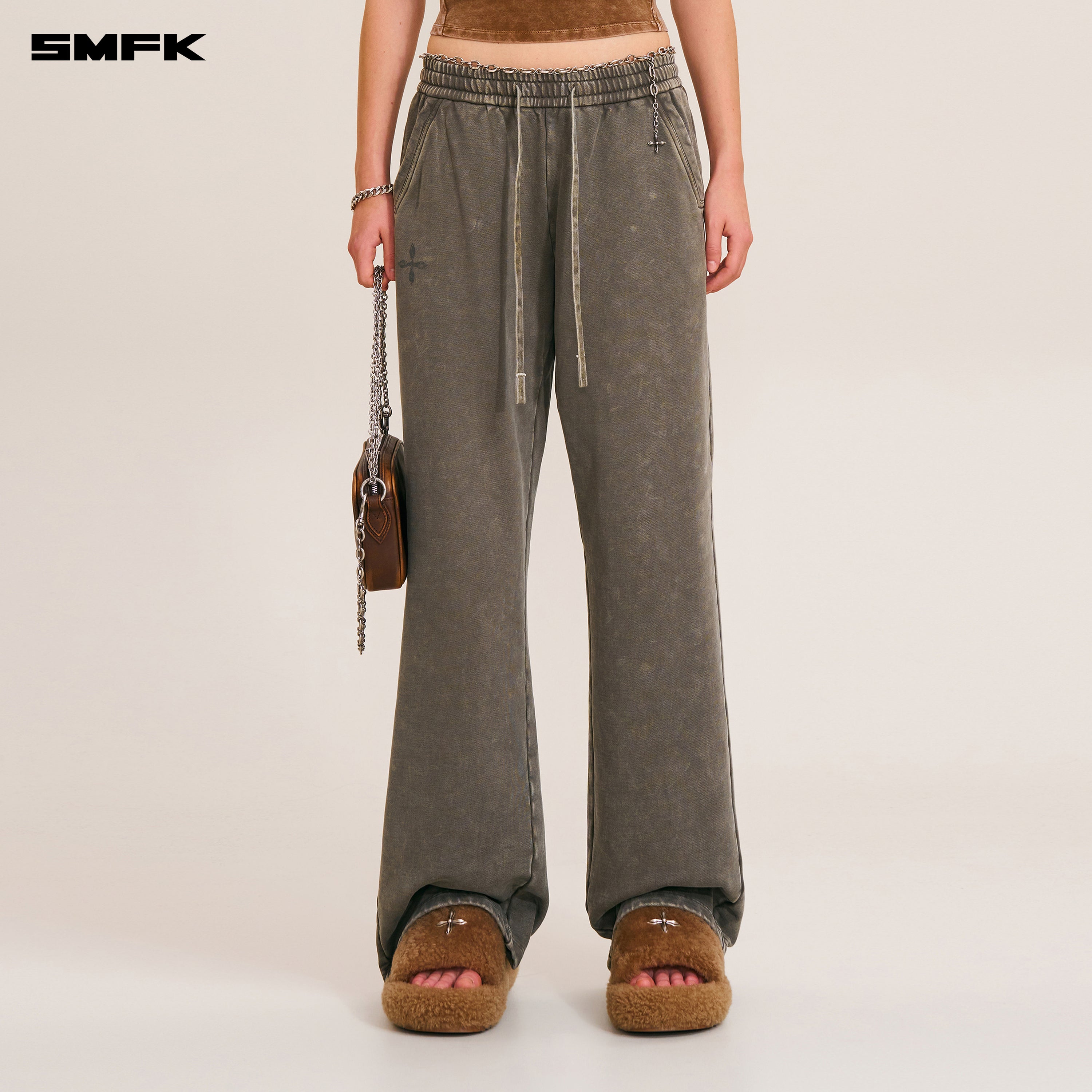 VINTAGE-SAVAGE LOOSE SPORTS PANTS/FADE DYE WILD BROWN