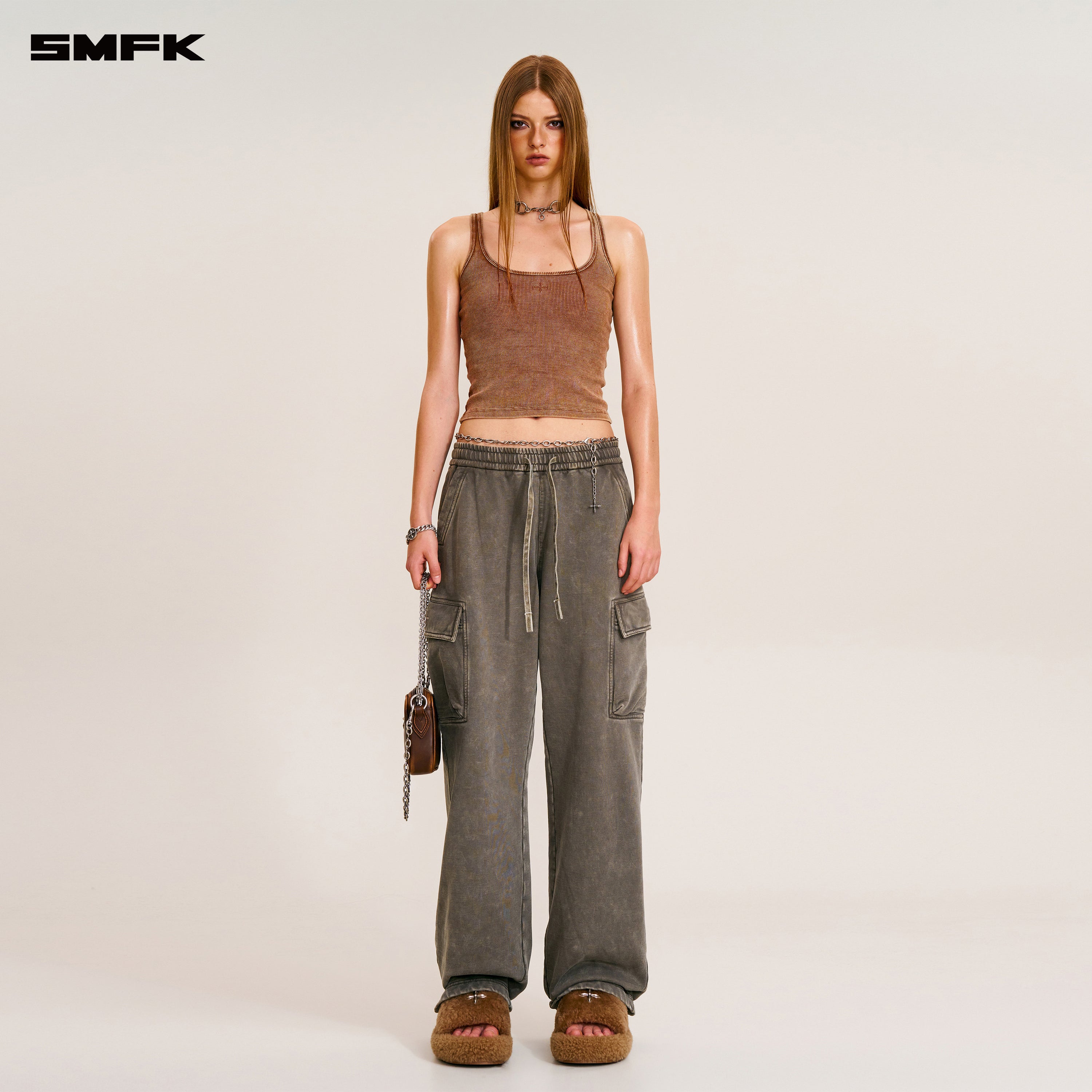 VINTAGE-SAFARI LOOSE SPORTS PANTS/FADE DYE WILD BROWN