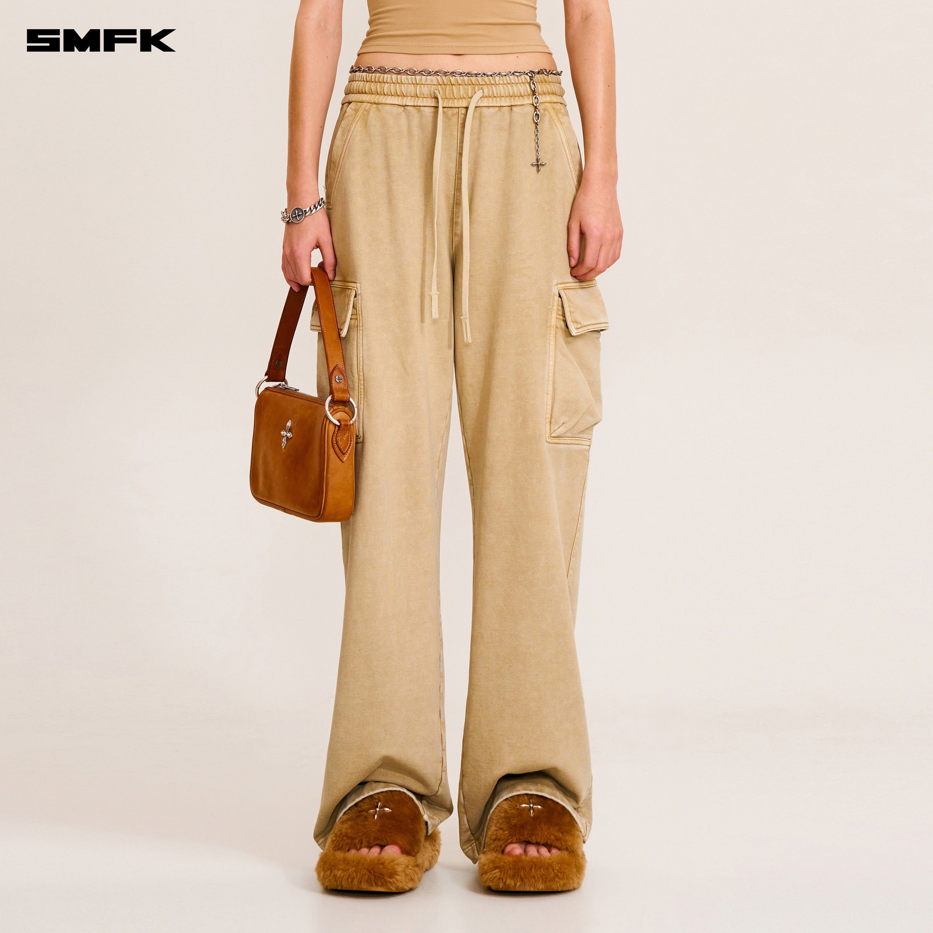 VINTAGE-SAFARI LOOSE SPORTS PANTS/FADE DYE FADING DESERT