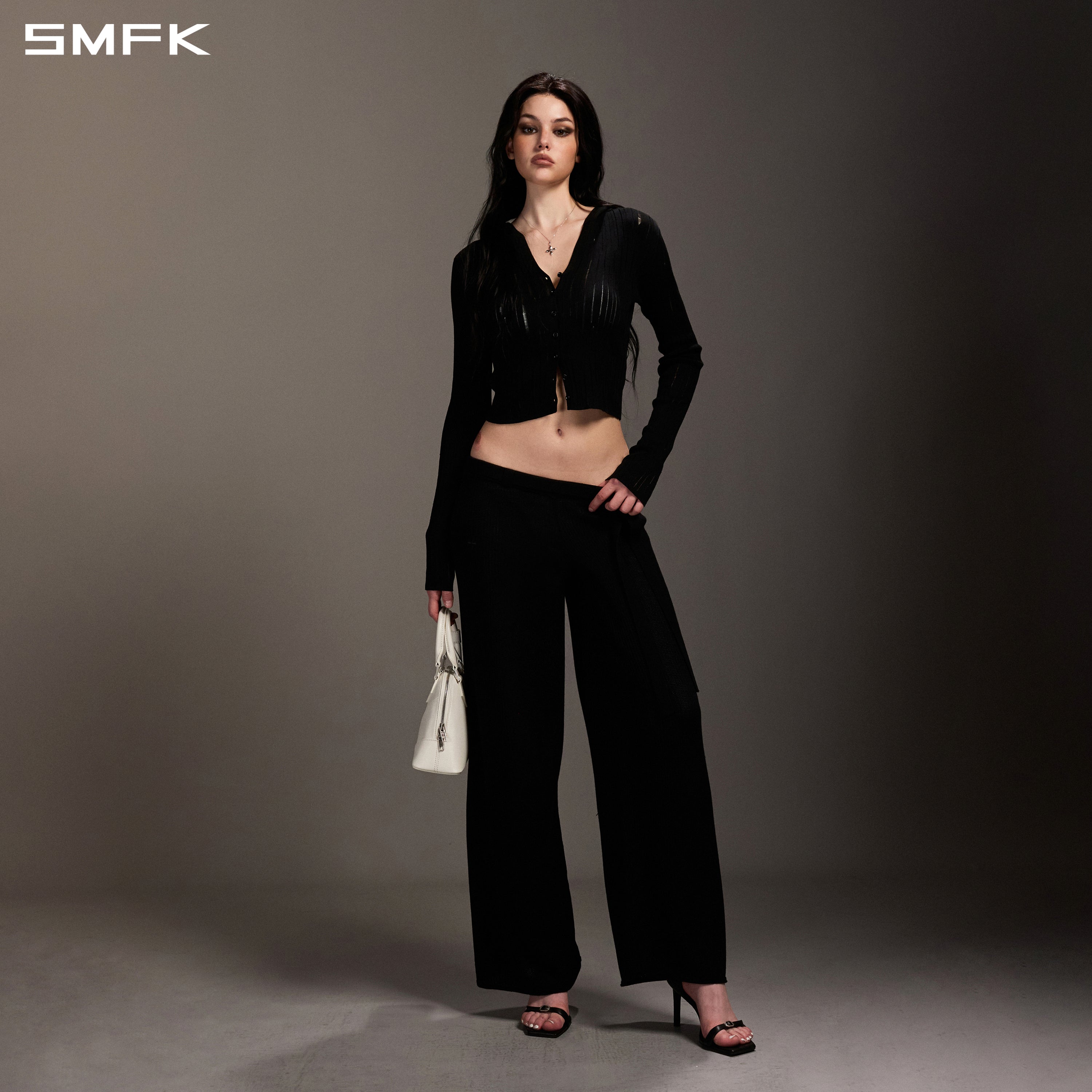 MYTH SEER STRT KNIT PANTS/TENCEL+SILK WILD BLACK