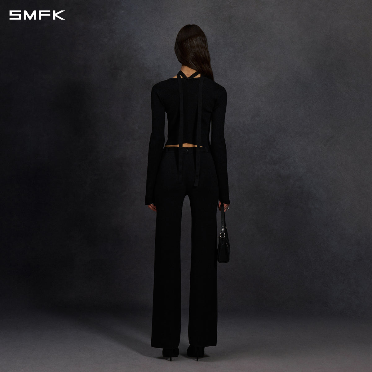 MYTH SIREN EVENING FLARED KNIT PANTS/LENZING TENCEL+SILK+COTTON WILD BLACK