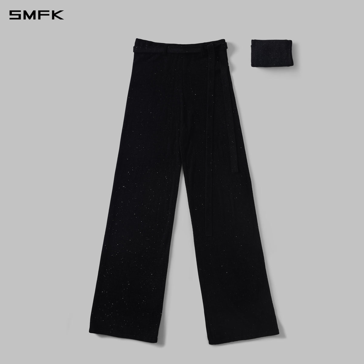 MYTH SIREN EVENING FLARED KNIT PANTS/STARRY VELVET GALAXY BLACK