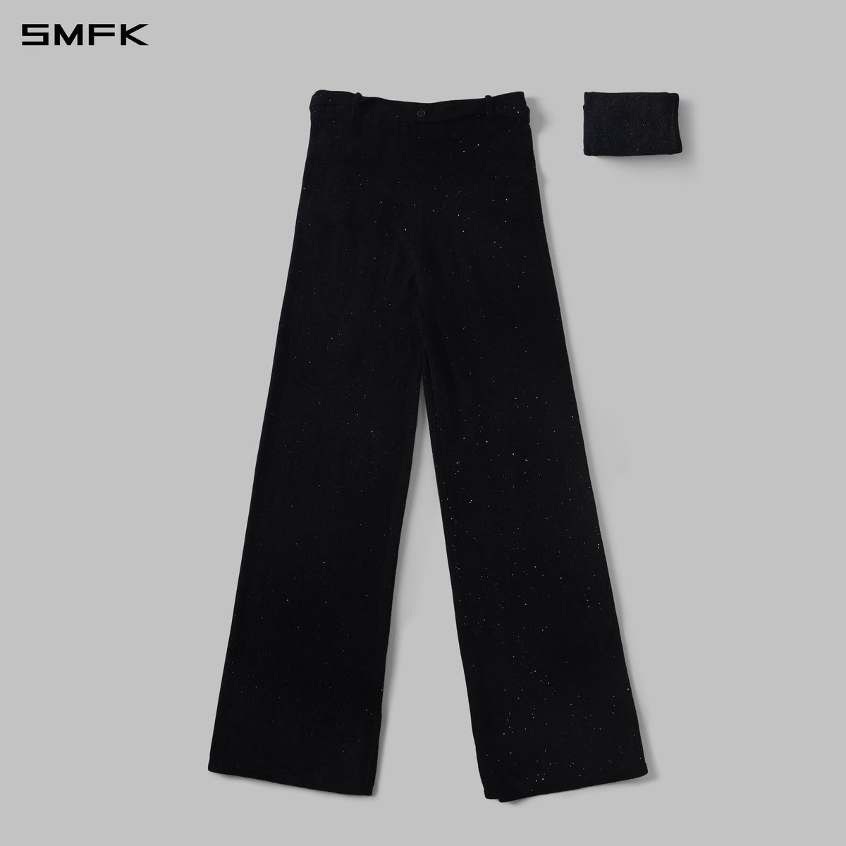 MYTH SIREN EVENING FLARED KNIT PANTS/STARRY VELVET GALAXY BLACK