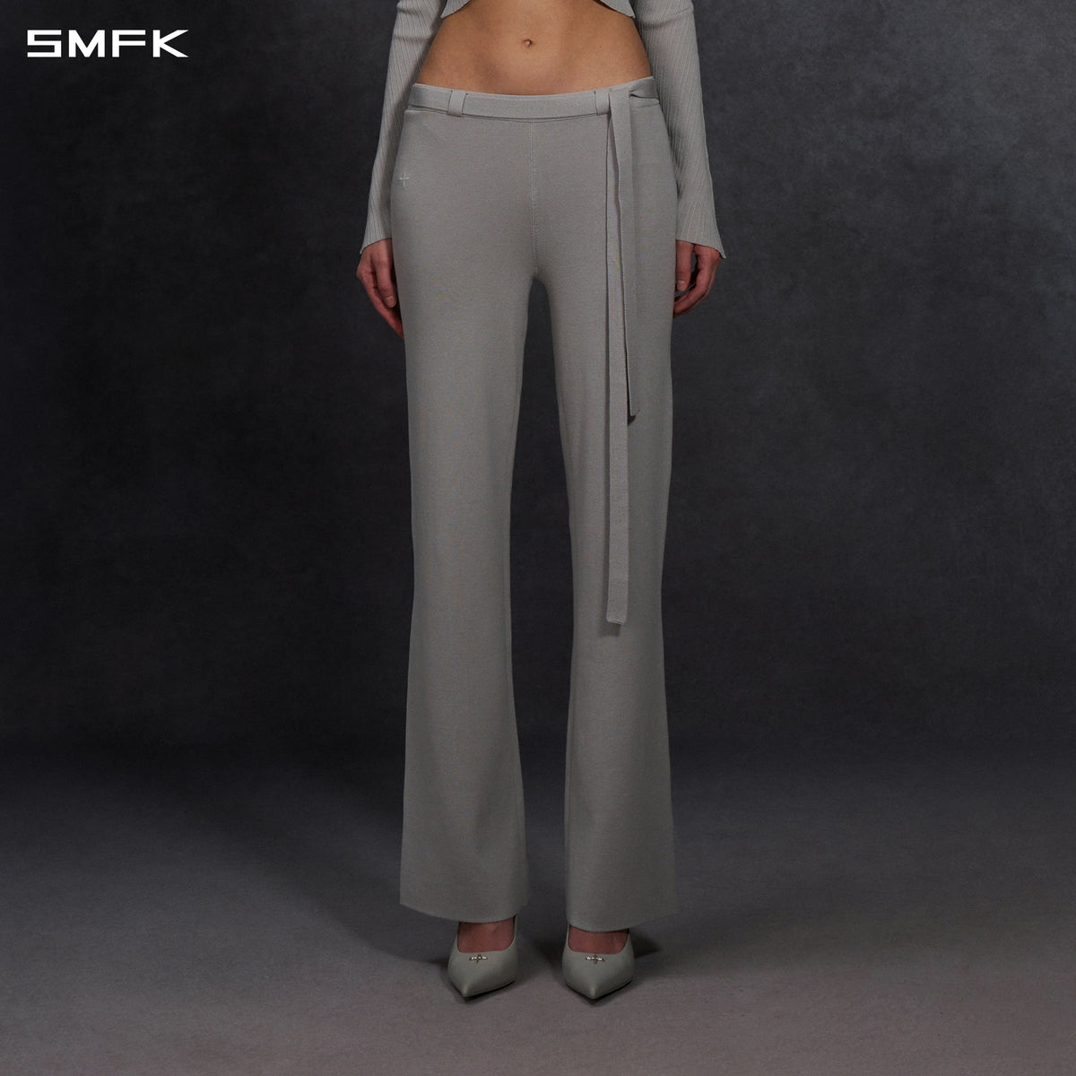 MYTH SIREN EVENING FLARED KNIT PANTS/LENZING TENCEL+SILK+COTTON GLACIER GREY