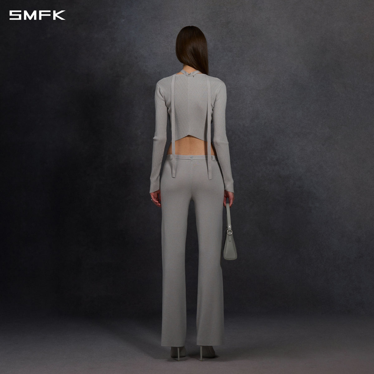 MYTH SIREN EVENING FLARED KNIT PANTS/LENZING TENCEL+SILK+COTTON GLACIER GREY