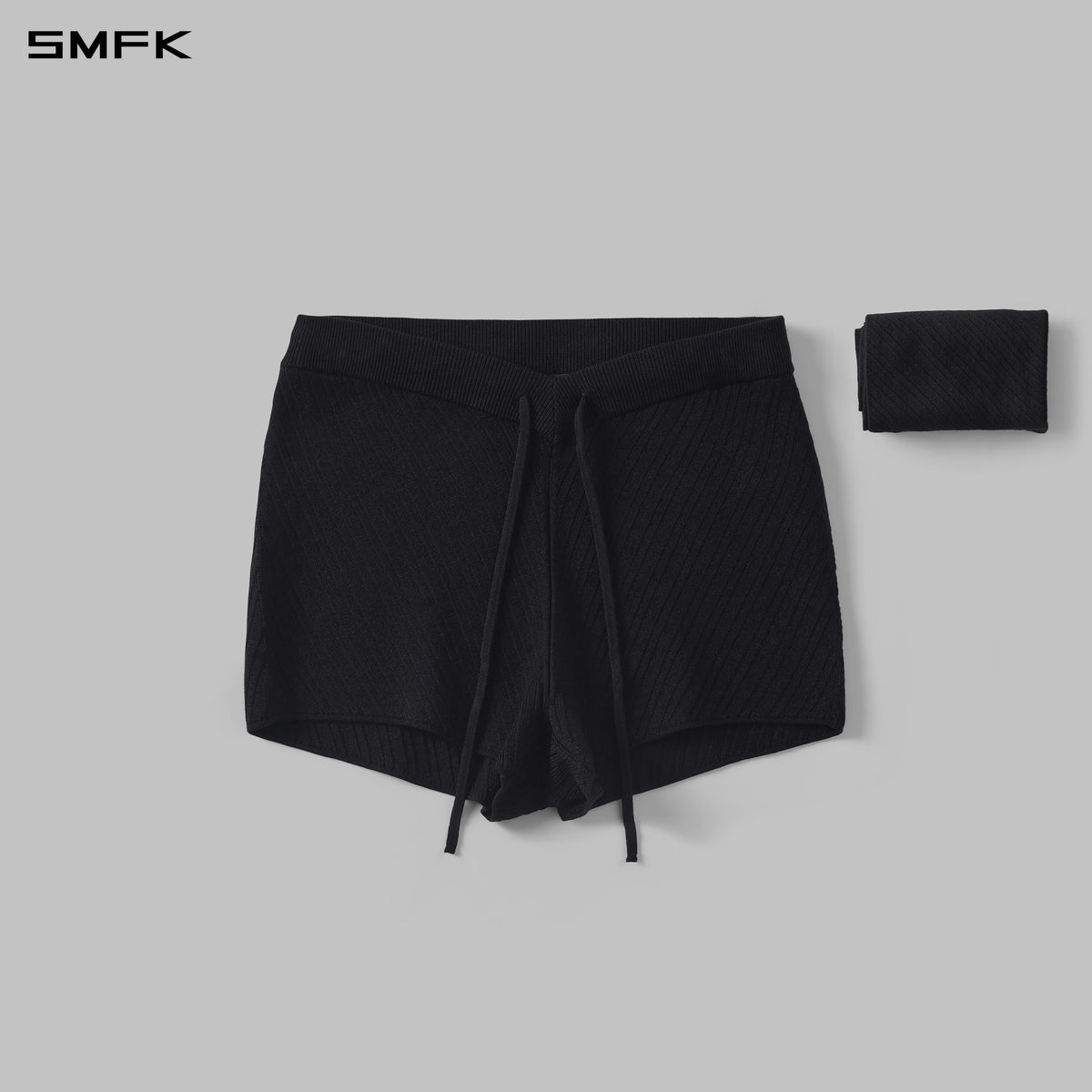 MYTH AEOLUS EVENING V-NECK KNIT SHORTS/LENZING TENCEL+SILK+COTTON WILD BLACK