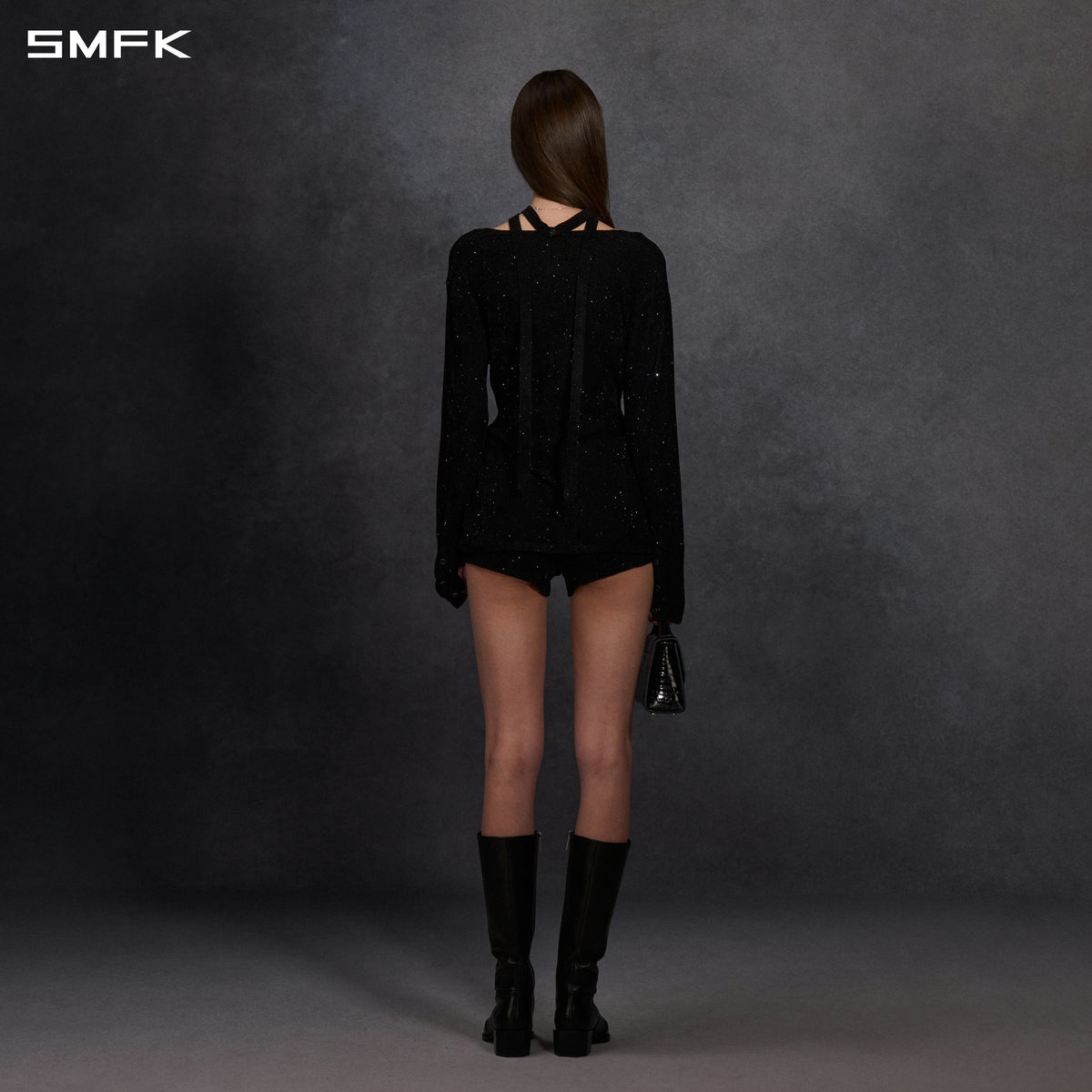 MYTH AEOLUS EVENING V-NECK KNIT SHORTS/STARRY VELVET GALAXY BLACK