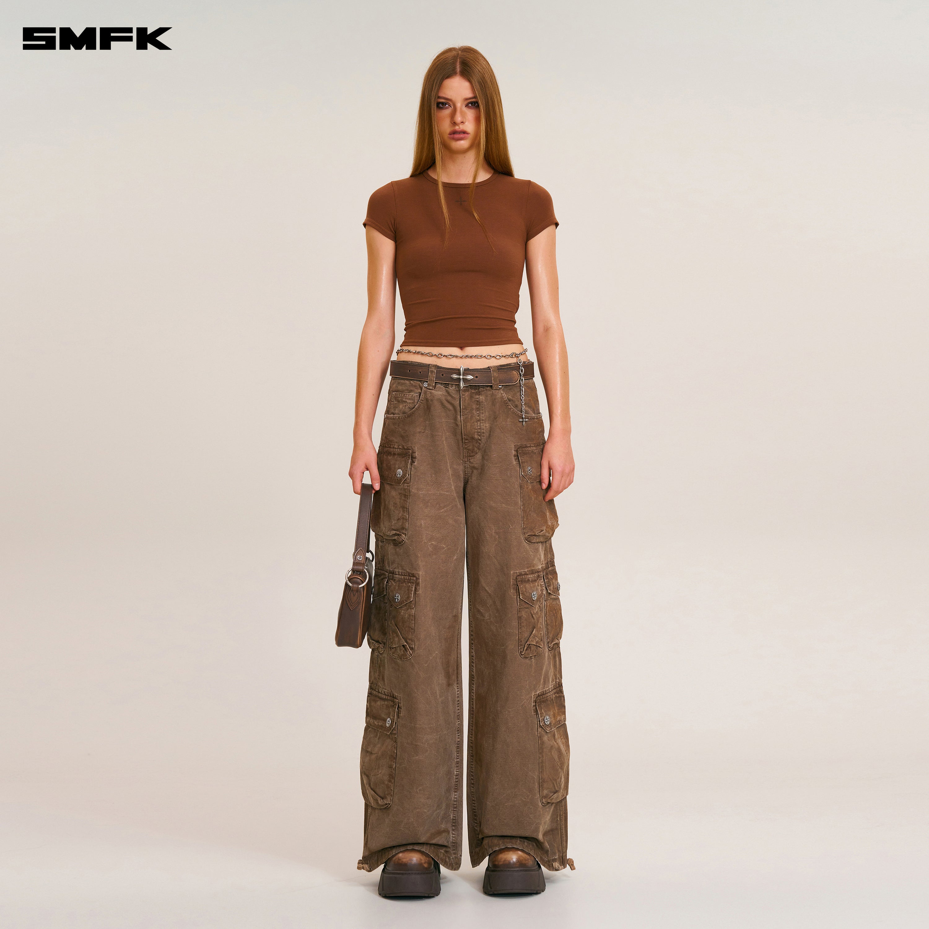 RAGE WILD ORIGIN HANDCRAFT DRIP DYED TOWER CARGO PANTS SHADOW BROWN