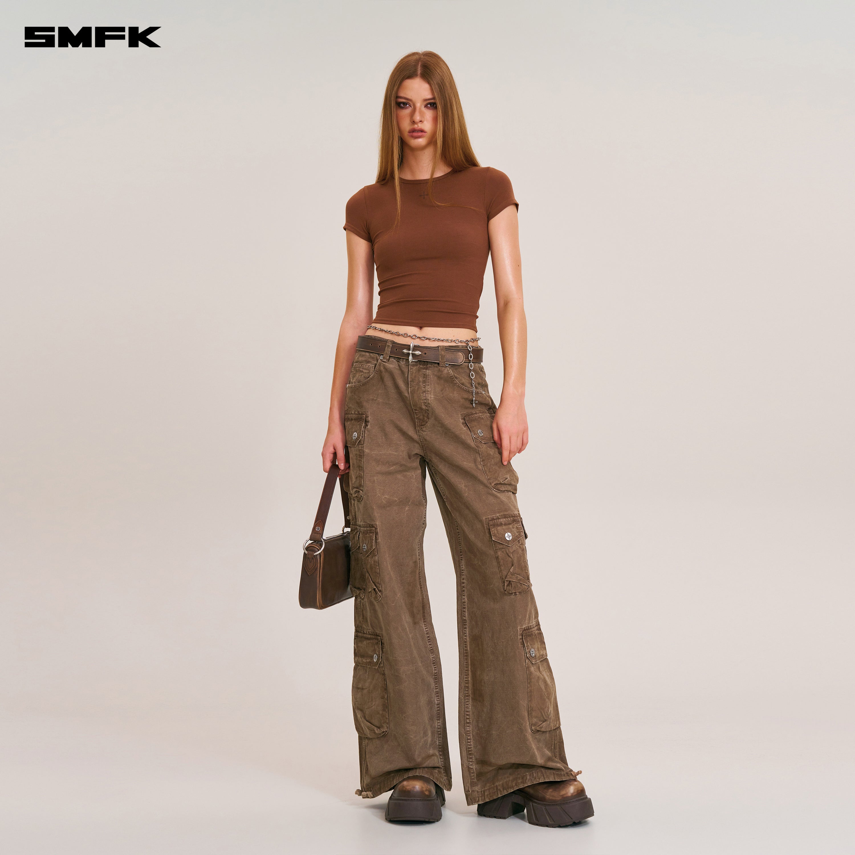RAGE WILD ORIGIN HANDCRAFT DRIP DYED TOWER CARGO PANTS SHADOW BROWN