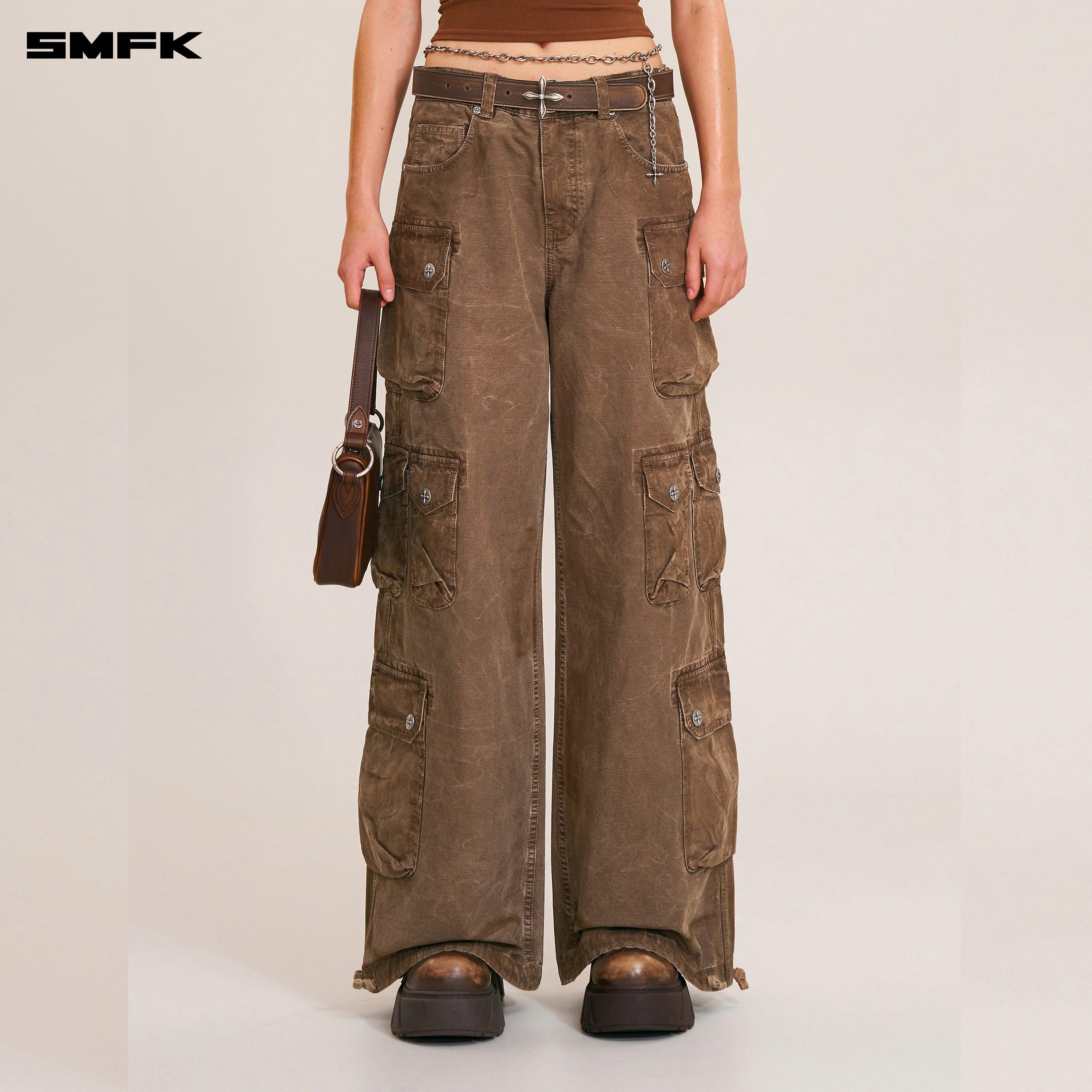 RAGE WILD ORIGIN HANDCRAFT DRIP DYED TOWER CARGO PANTS SHADOW BROWN