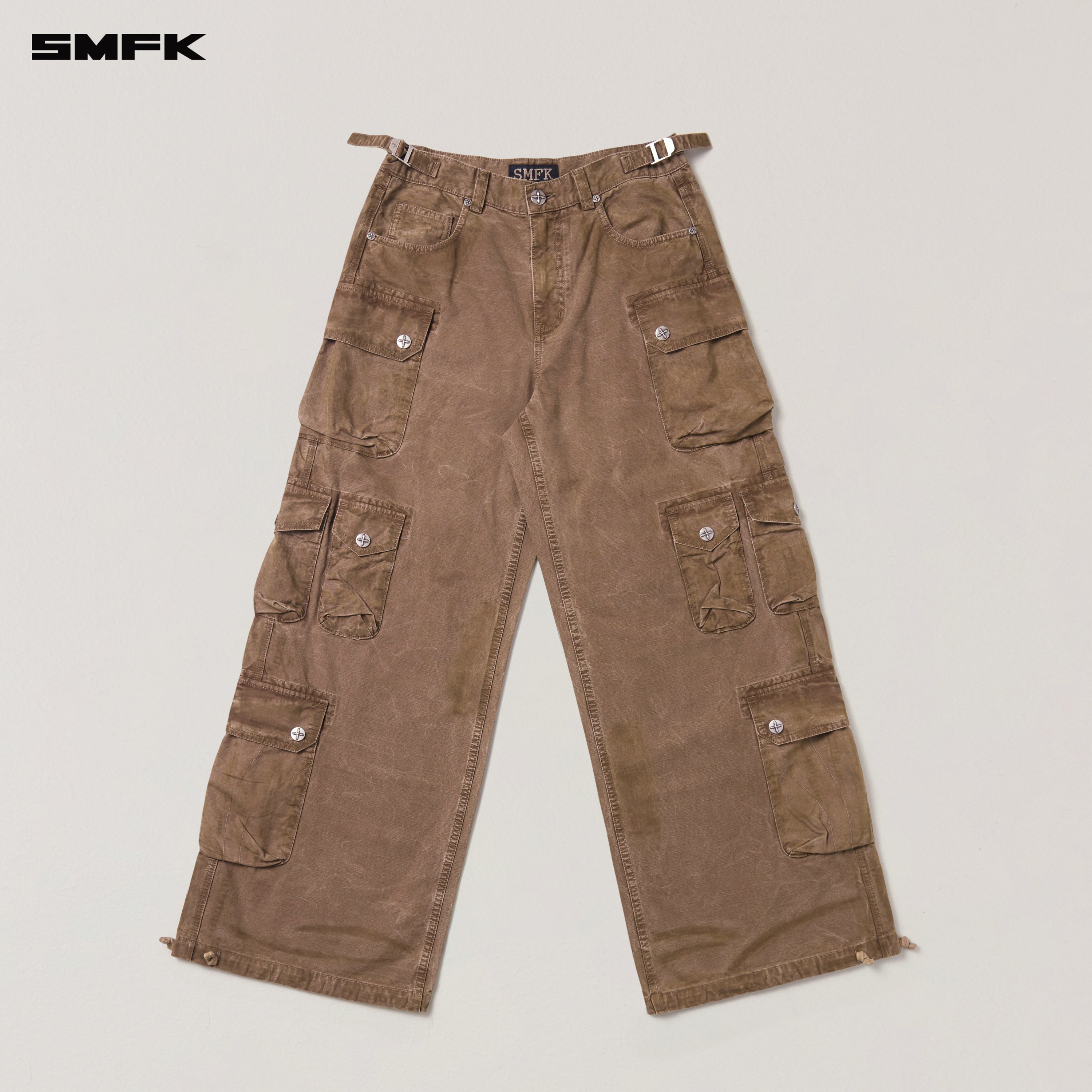 RAGE WILD ORIGIN HANDCRAFT DRIP DYED TOWER CARGO PANTS SHADOW BROWN