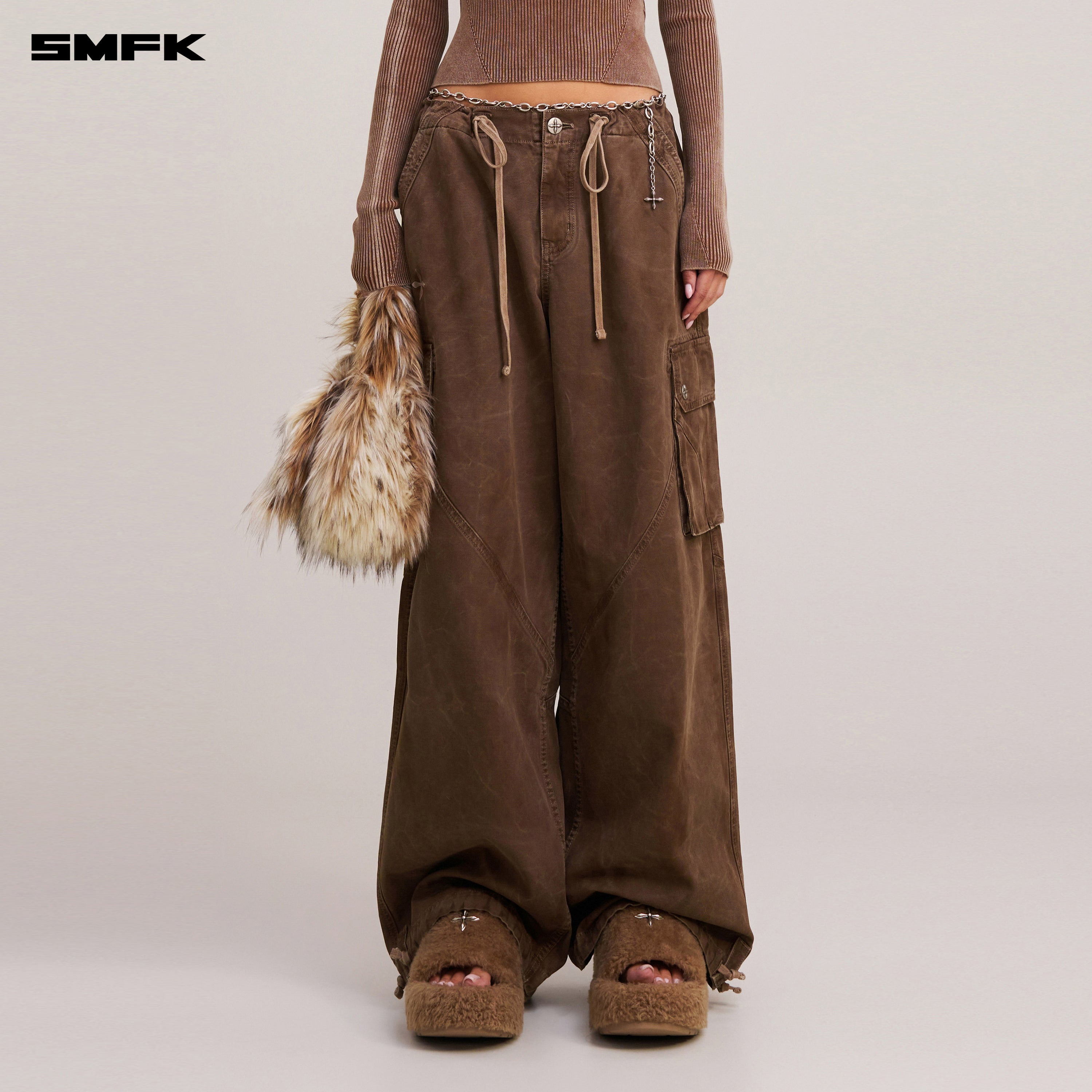 RAGE-WILD ORIGIN HANDCRAFT LOOSE PARA PANTS/GARMENT DYED SHADOW BROWN