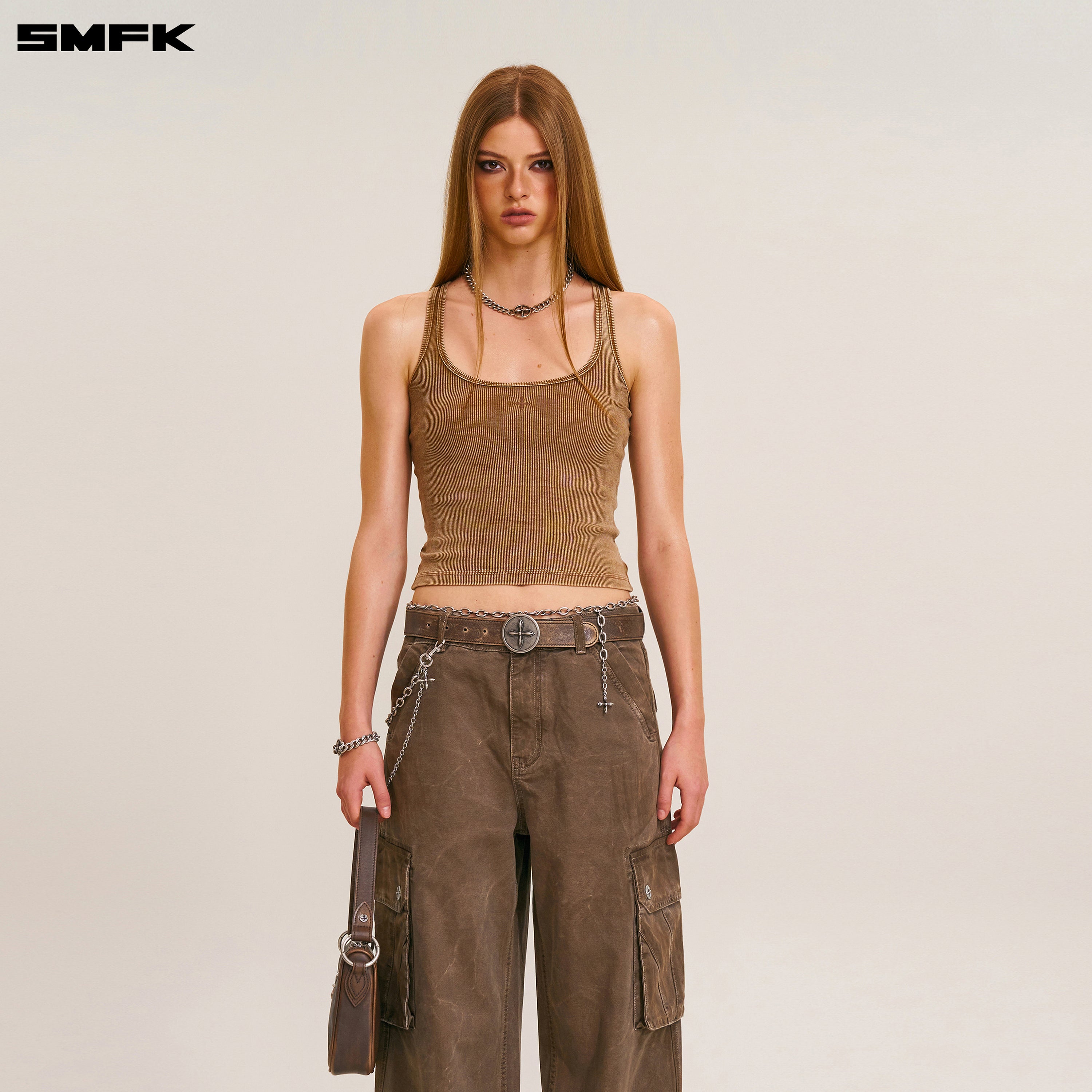 RAGE-WILD ORIGIN HANDCRAFT LOOSE  STRAIGHT CARGO PANTS/GARMENT DYED SHADOW BROWN