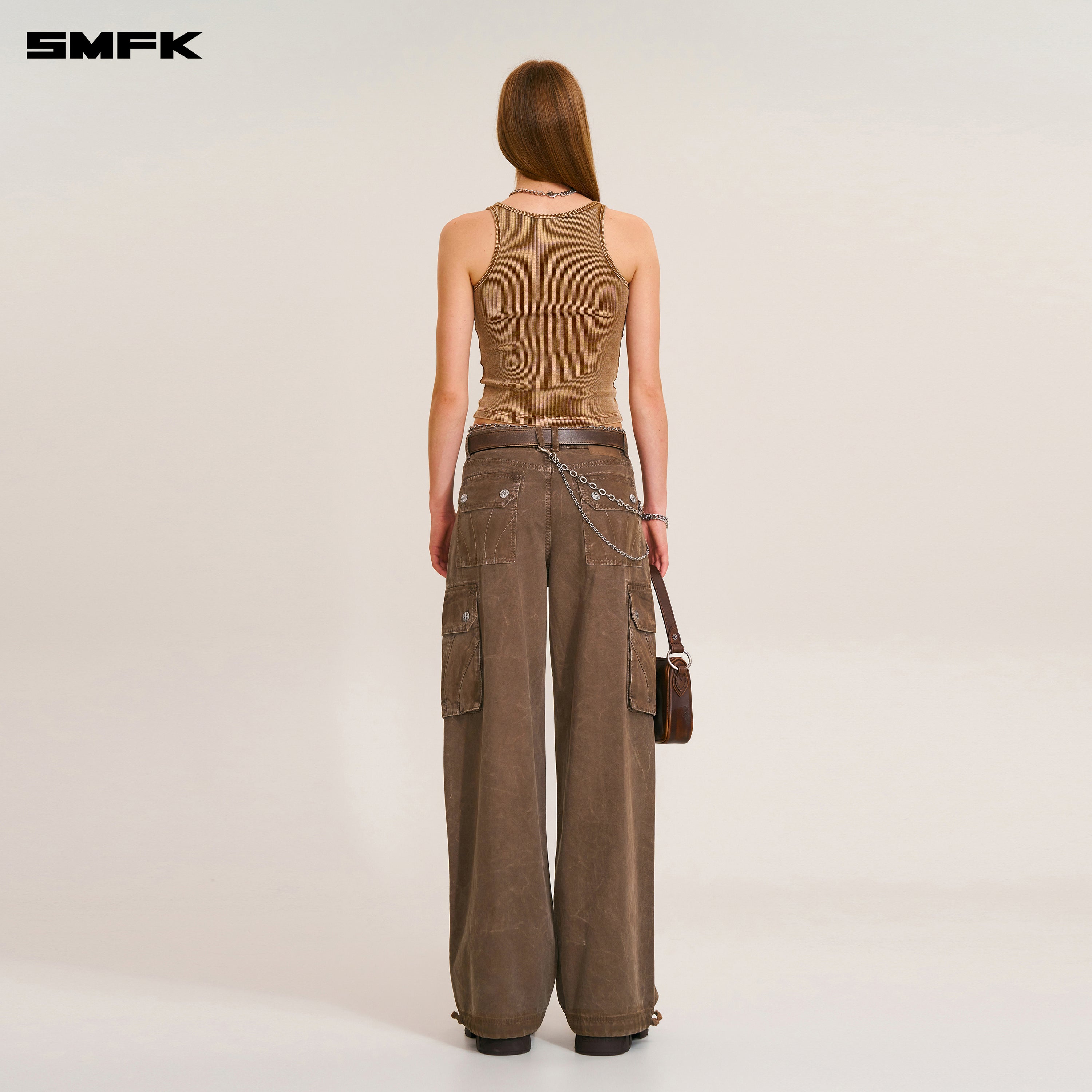 RAGE-WILD ORIGIN HANDCRAFT LOOSE  STRAIGHT CARGO PANTS/GARMENT DYED SHADOW BROWN