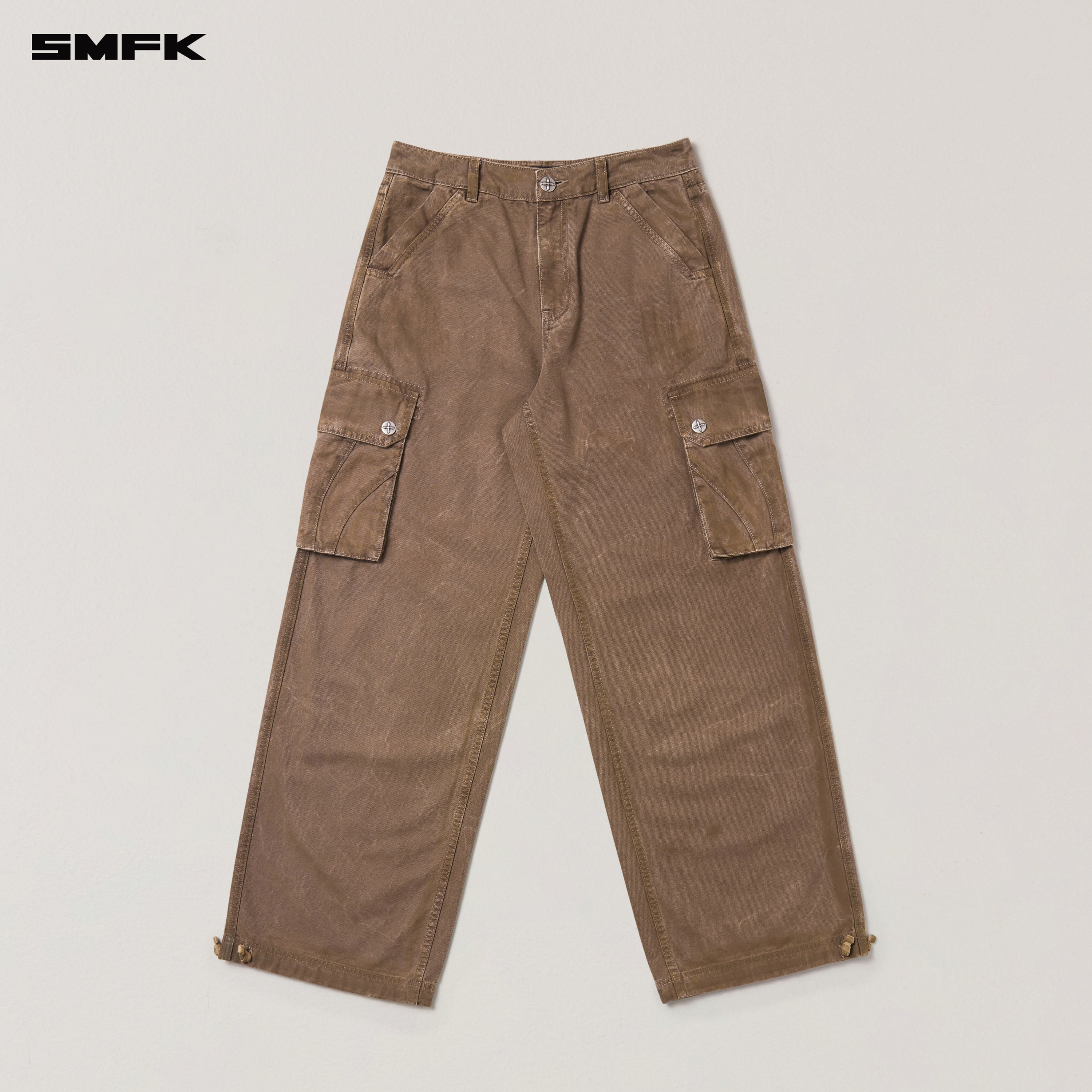 RAGE-WILD ORIGIN HANDCRAFT LOOSE  STRAIGHT CARGO PANTS/GARMENT DYED SHADOW BROWN