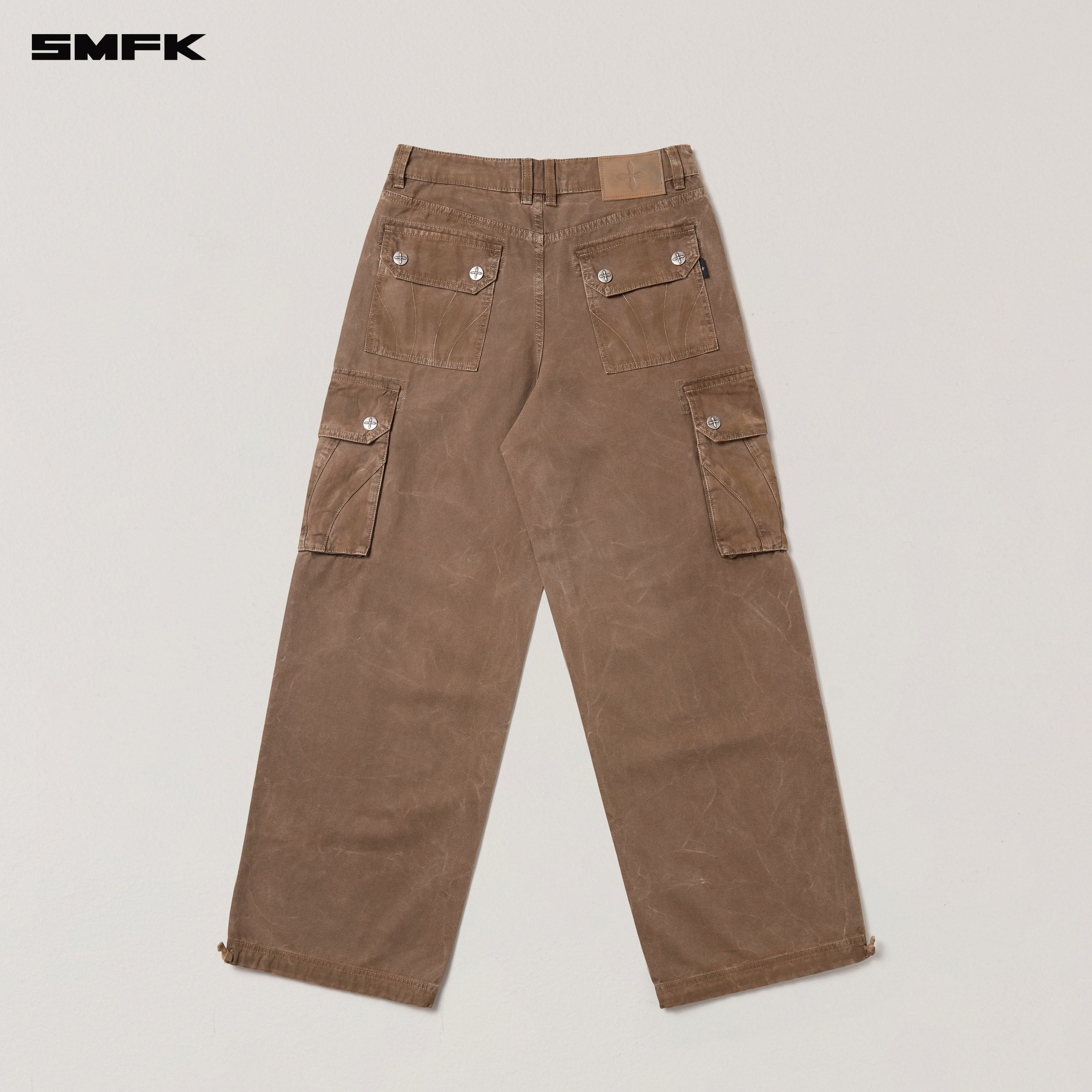 RAGE-WILD ORIGIN HANDCRAFT LOOSE  STRAIGHT CARGO PANTS/GARMENT DYED SHADOW BROWN