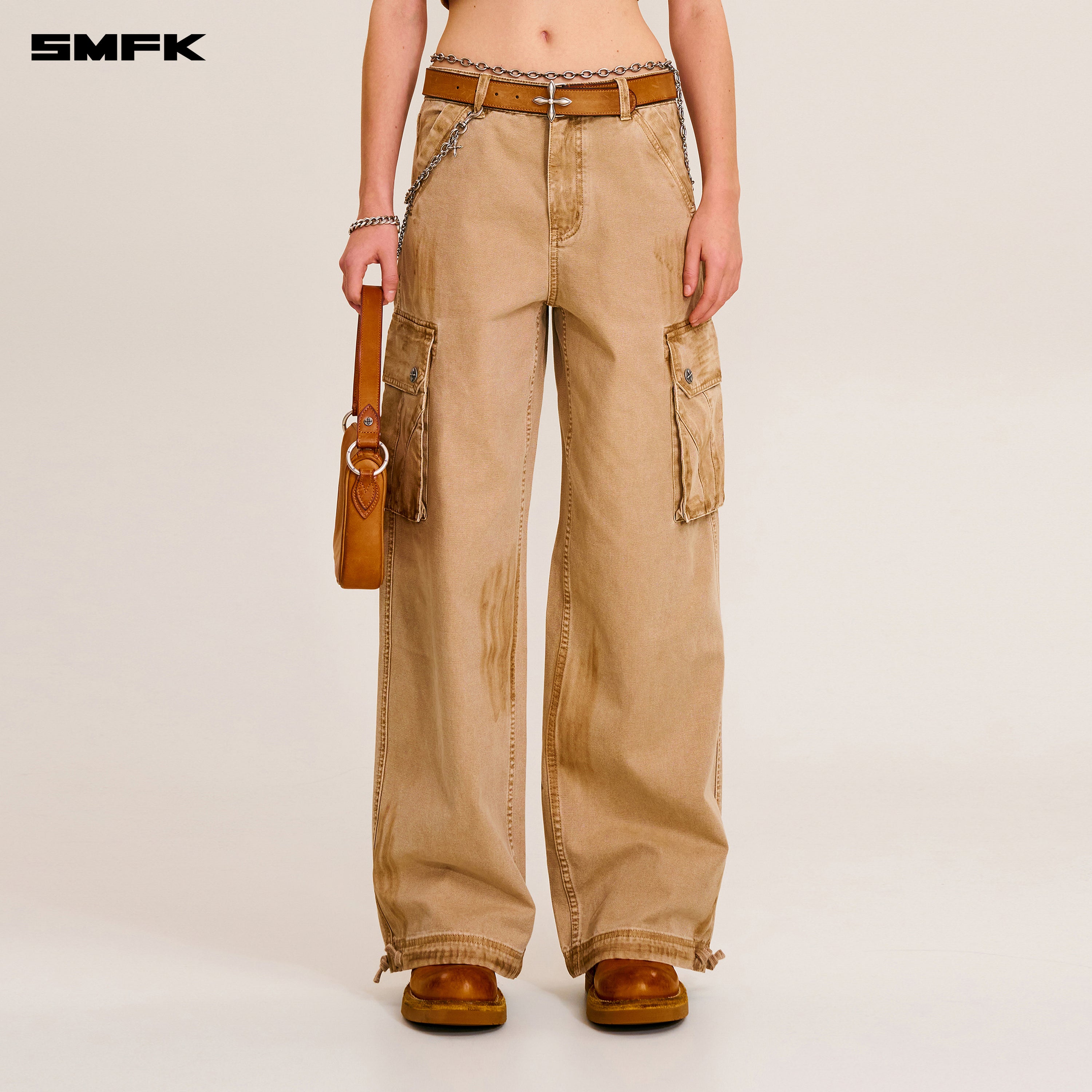 RAGE-WILD ORIGIN HANDCRAFT LOOSE  STRAIGHT CARGO PANTS/GARMENT DYED SAND