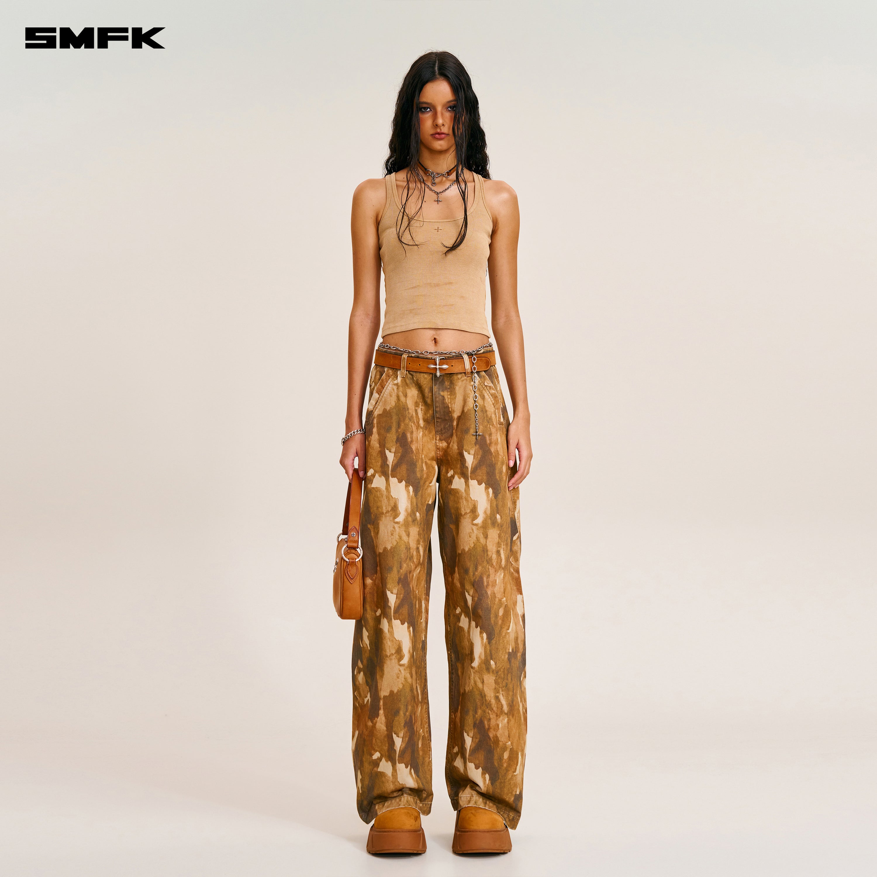 VINTAGE-STORM SPIRAL ARC CARGO PANTS/FADE DYE INK CAMO