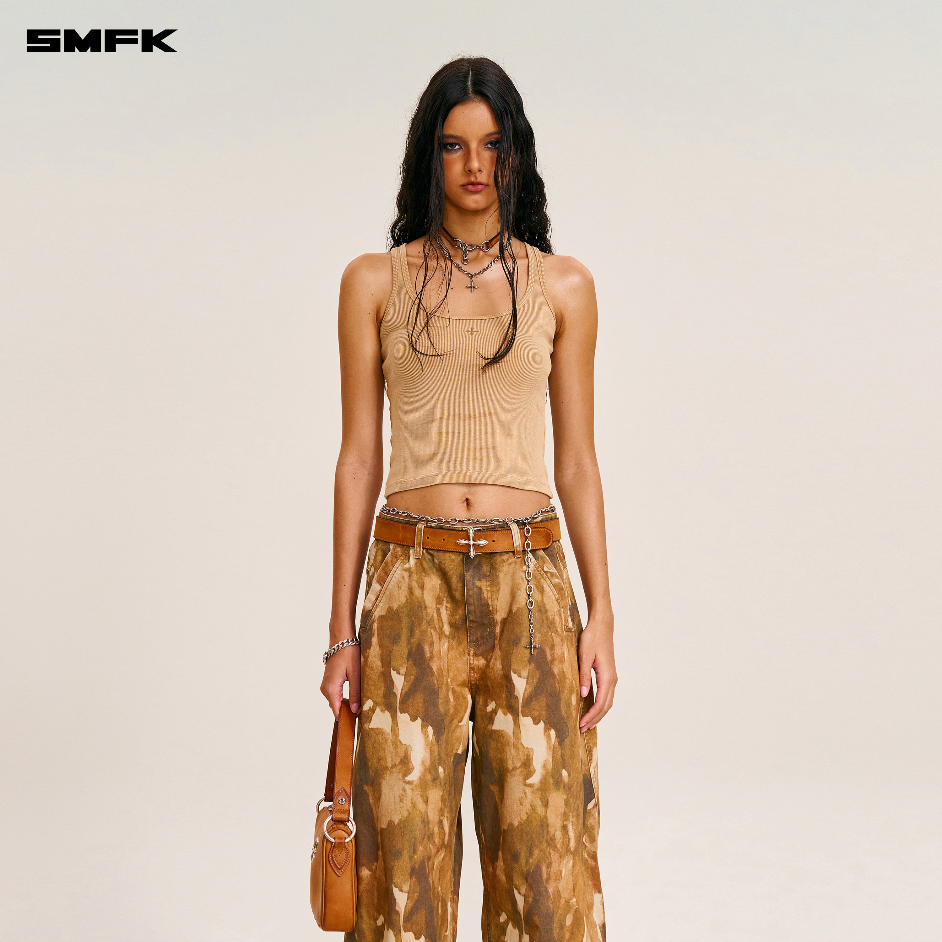 VINTAGE-STORM SPIRAL ARC CARGO PANTS/FADE DYE INK CAMO