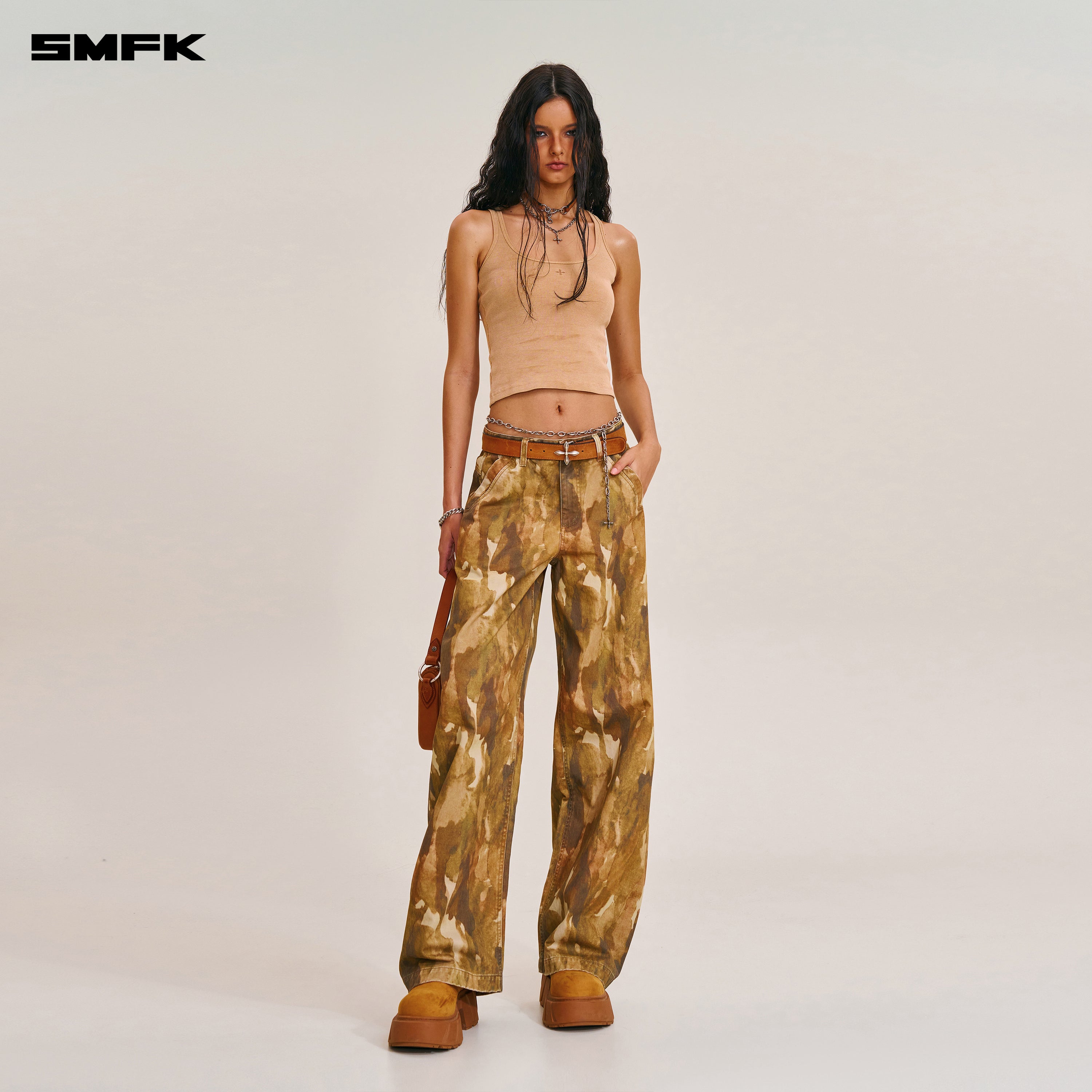 VINTAGE-STORM SPIRAL ARC CARGO PANTS/FADE DYE INK CAMO