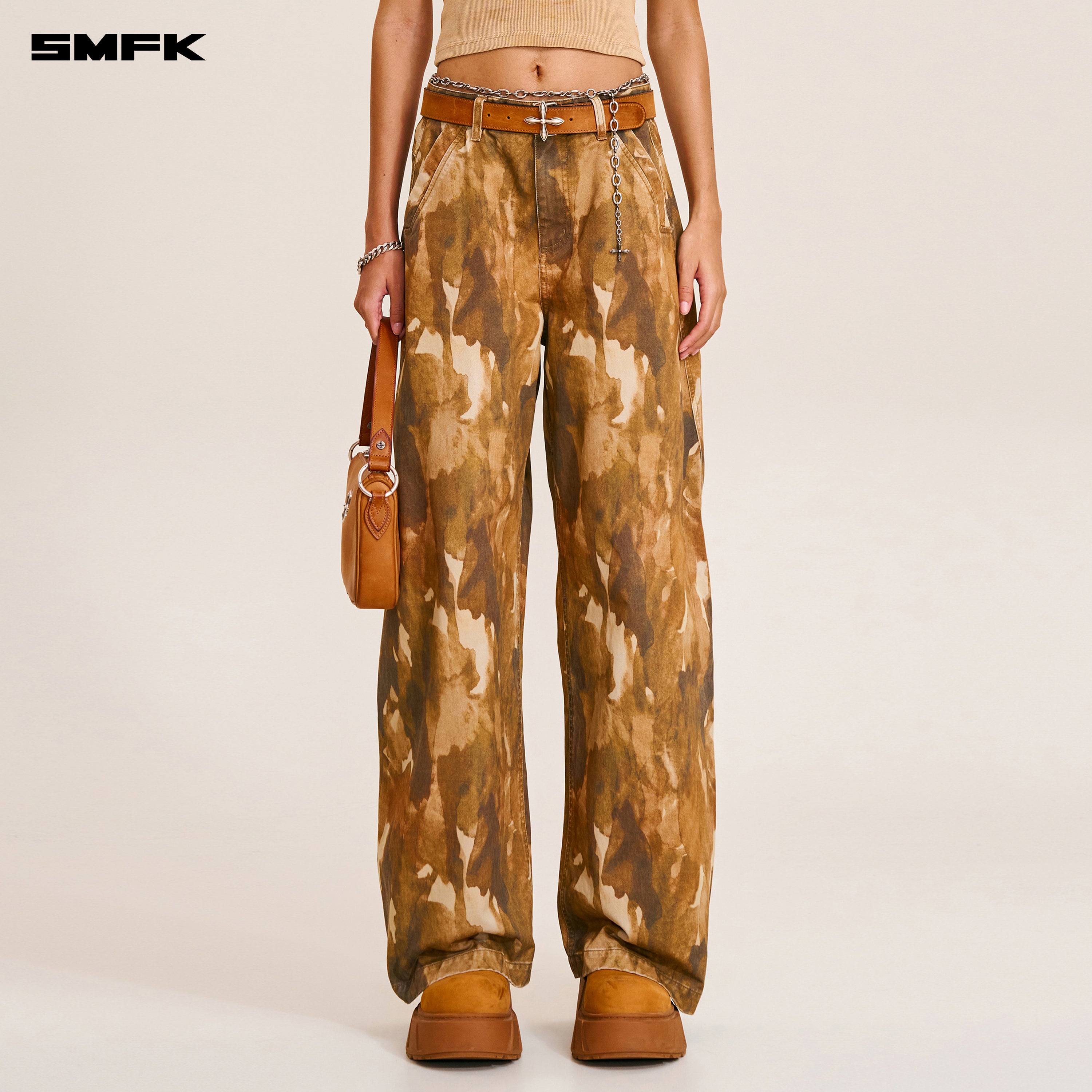 VINTAGE-STORM SPIRAL ARC CARGO PANTS/FADE DYE INK CAMO