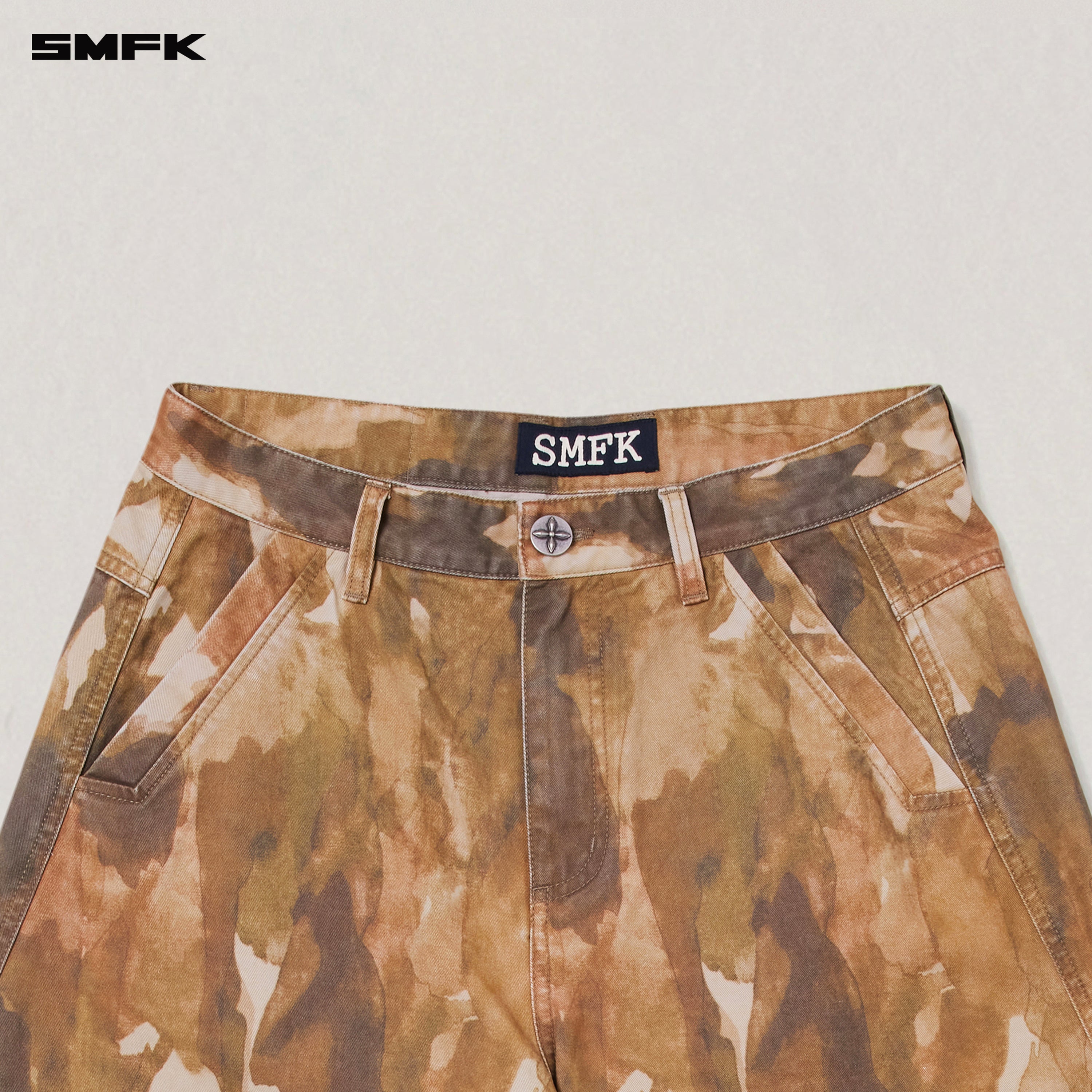 VINTAGE-STORM SPIRAL ARC CARGO PANTS/FADE DYE INK CAMO