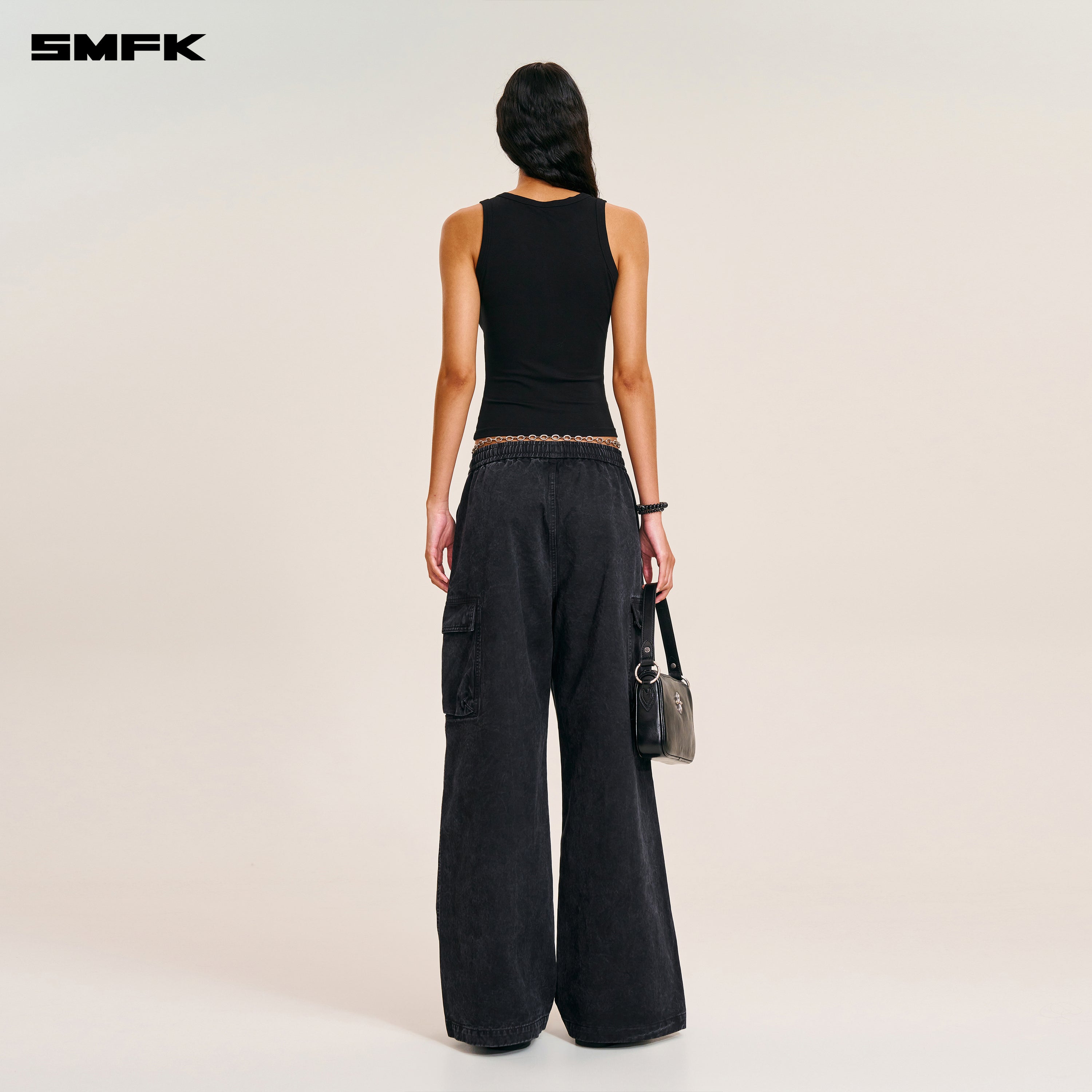 VINTAGE-STORM LOOSE SPORTS CARGO PANTS/FADE DYE WILD BLACK