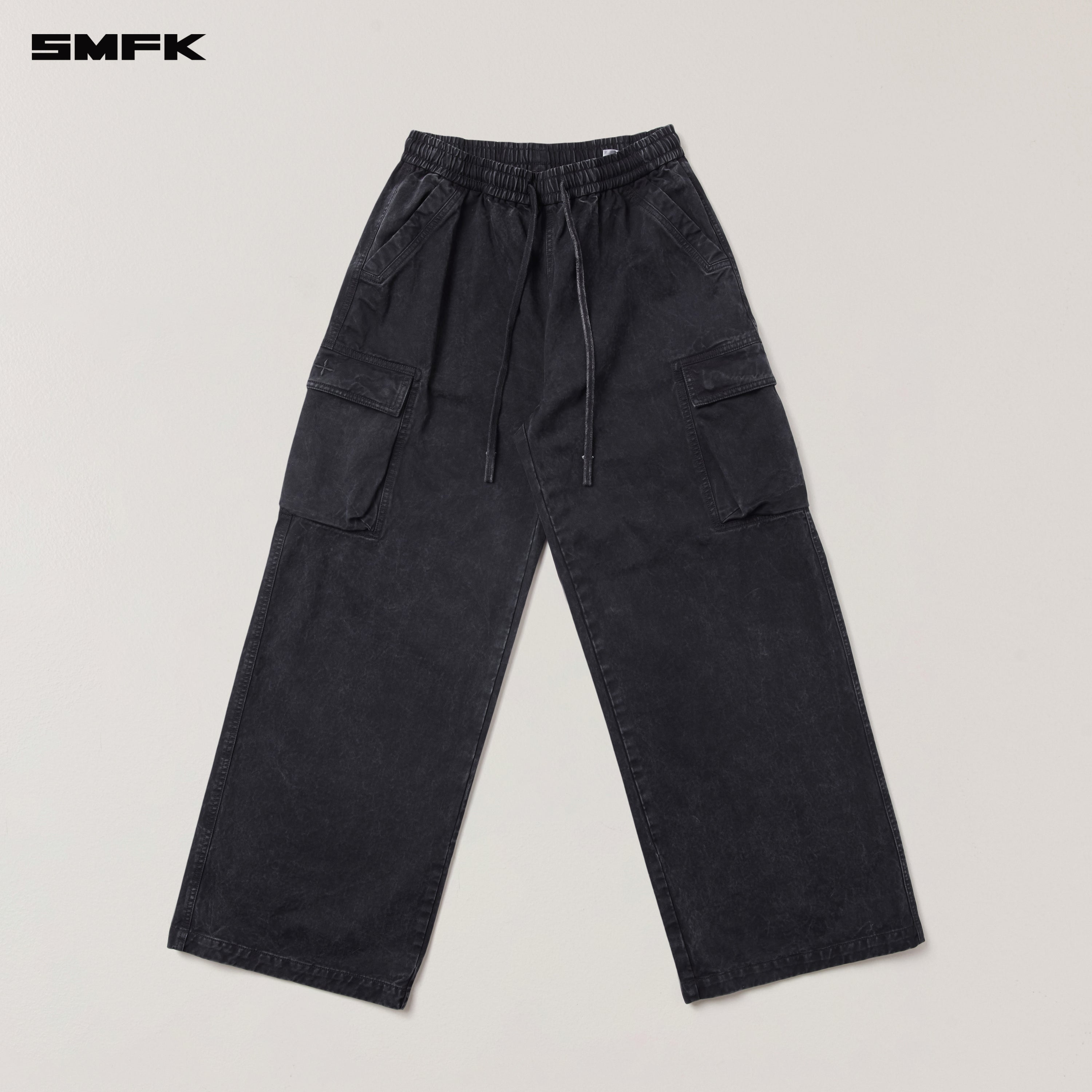VINTAGE-STORM LOOSE SPORTS CARGO PANTS/FADE DYE WILD BLACK