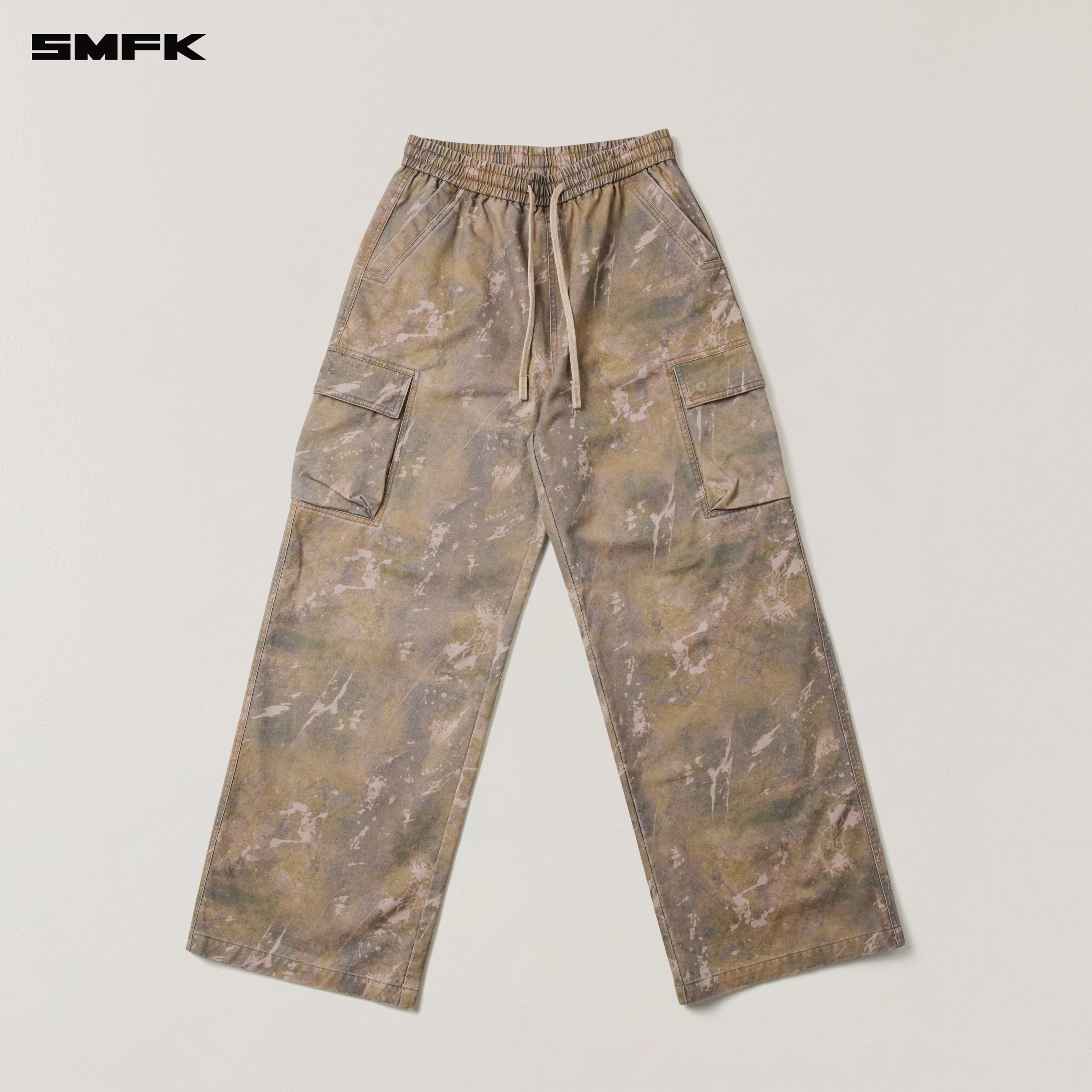 VINTAGE-STORM LOOSE SPORTS CARGO PANTS/FADE DYE HURRICANE CAMOUFLAGE