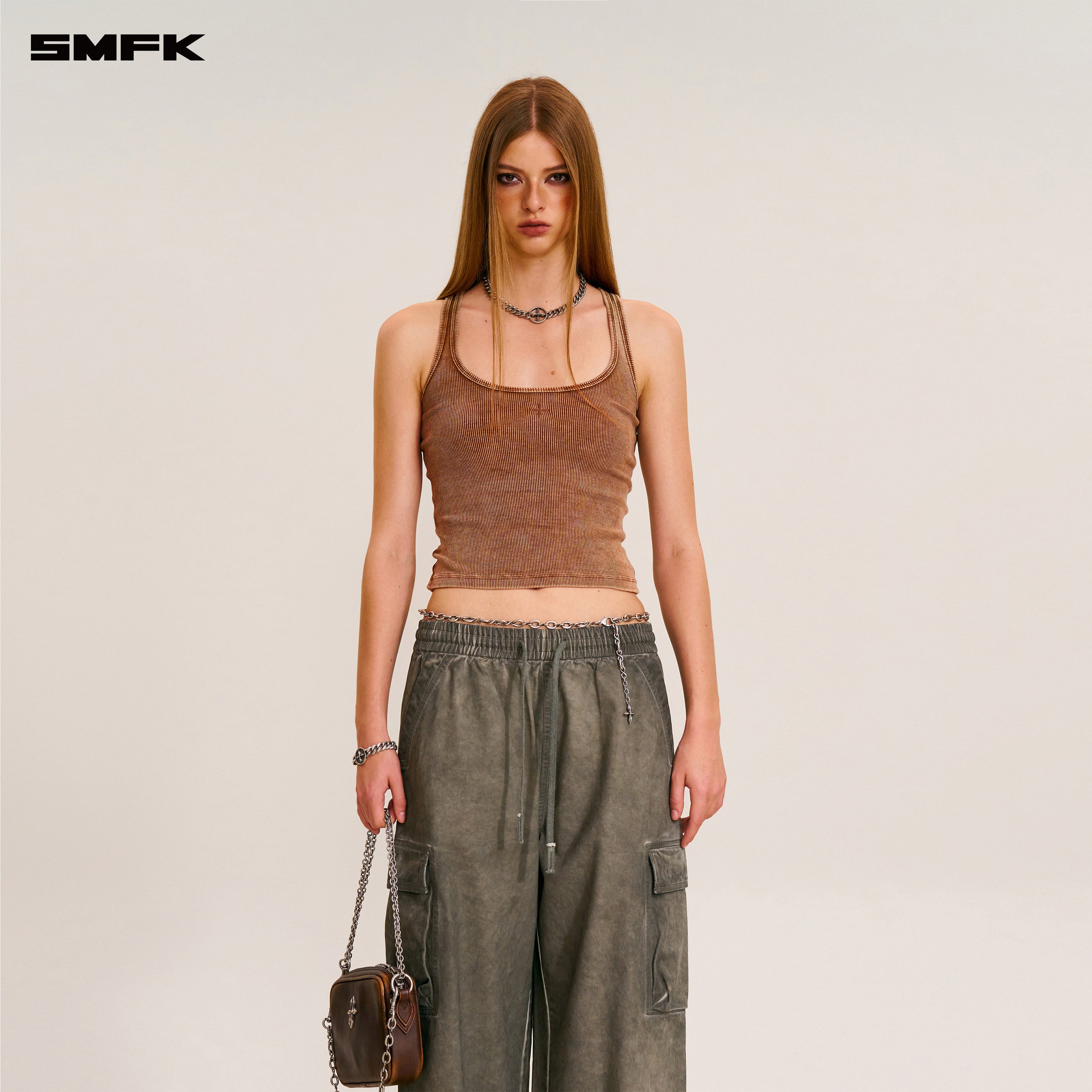 VINTAGE-STORM LOOSE SPORTS CARGO PANTS/FADE DYE WILD BROWN