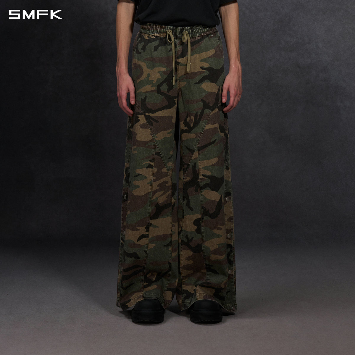 MIRAGE SIREN COLD DYE LOOSE SPORTS CARGO PANTS/COTTON+GARMENT DYE/U GREEN CAMOUFLAGE