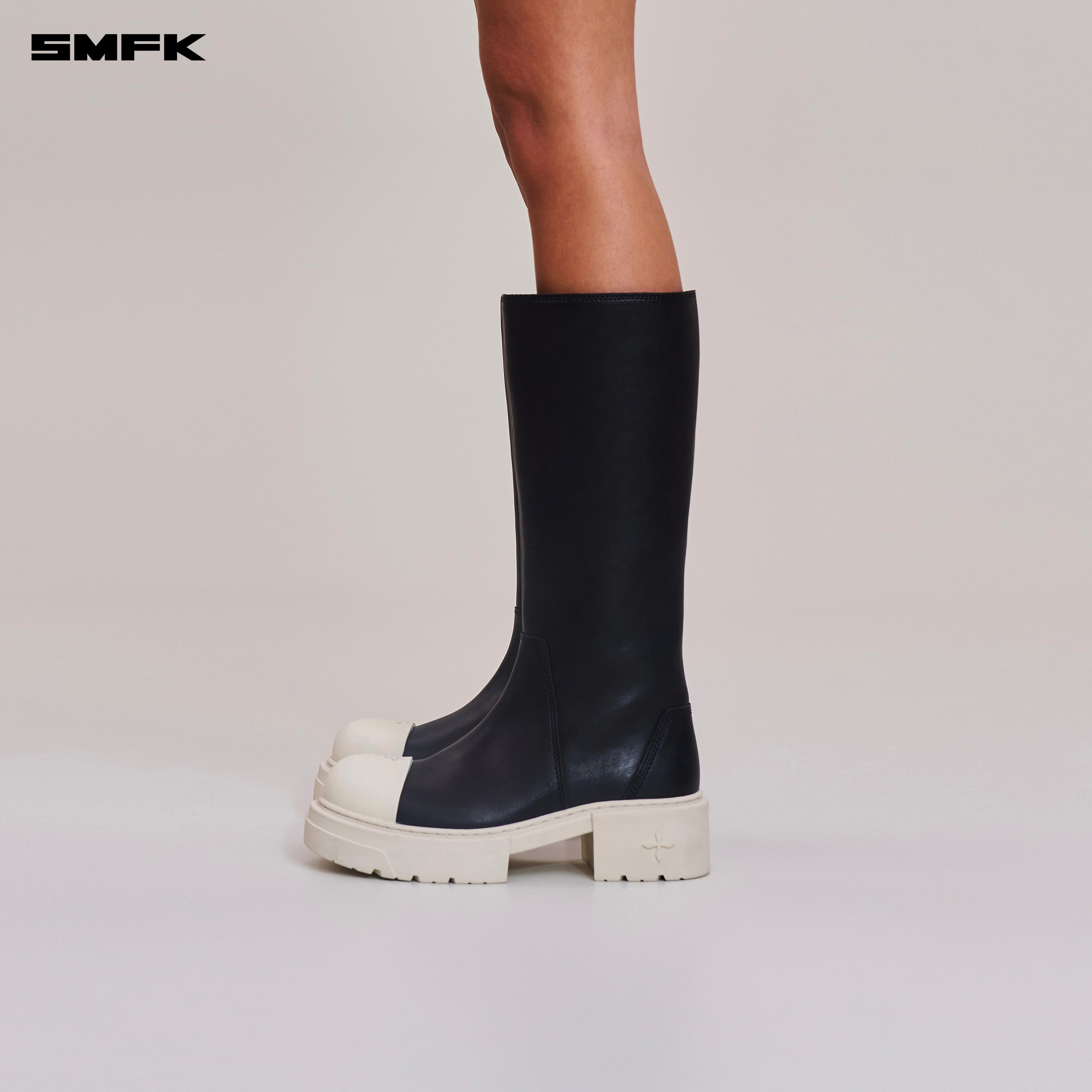 COMPASS ROVE LEATHER HIGH BOOTS BLACK WHITE