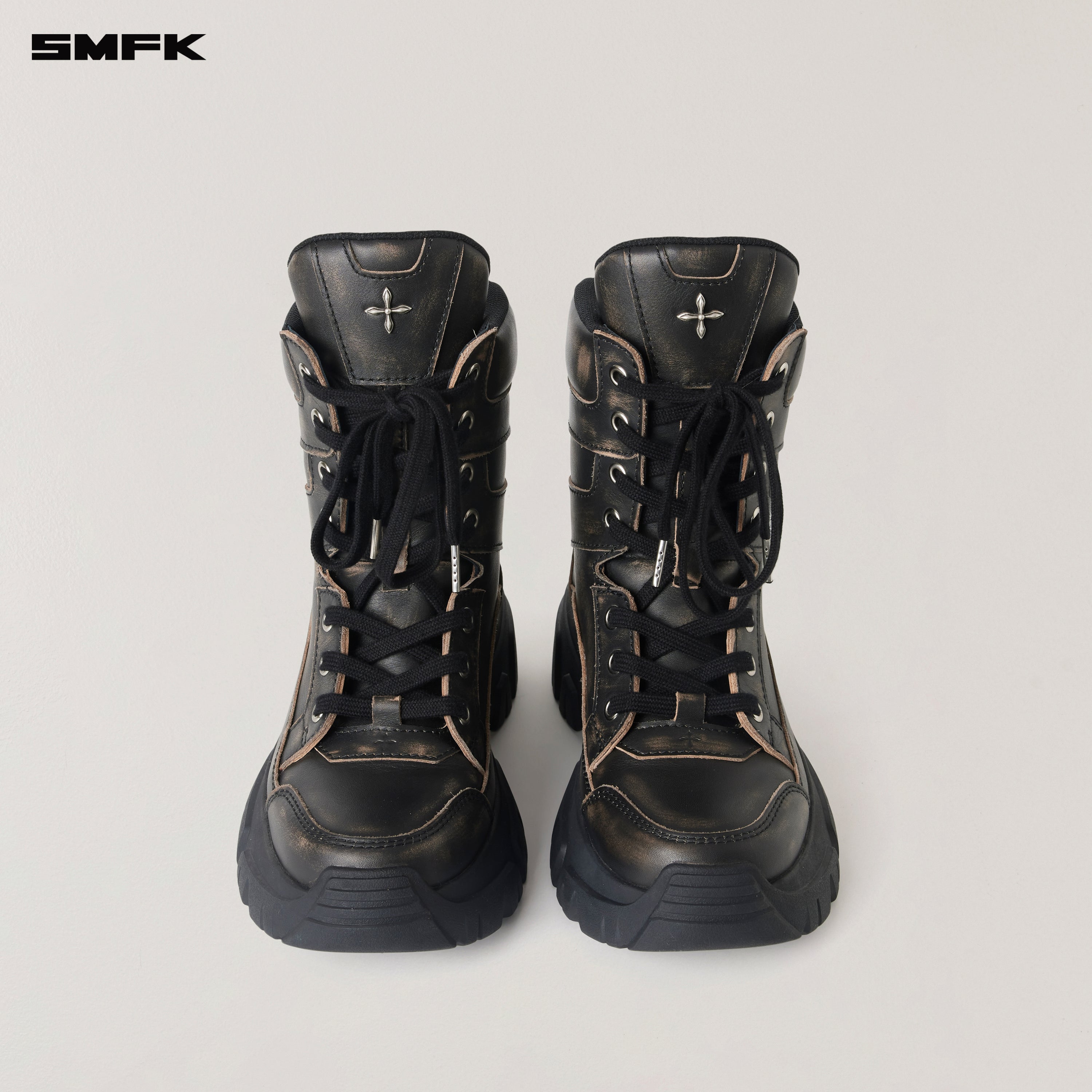 VINTAGE-WILD WIND LEATHER HIKE BOOTS/PATINA WILD BLACK PATINA