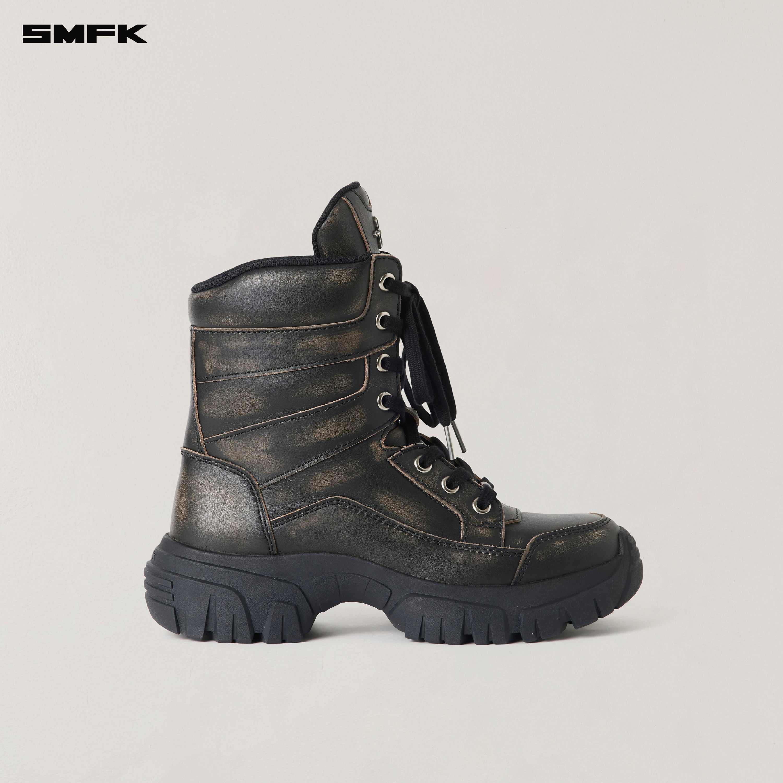 VINTAGE-WILD WIND LEATHER HIKE BOOTS/PATINA WILD BLACK PATINA