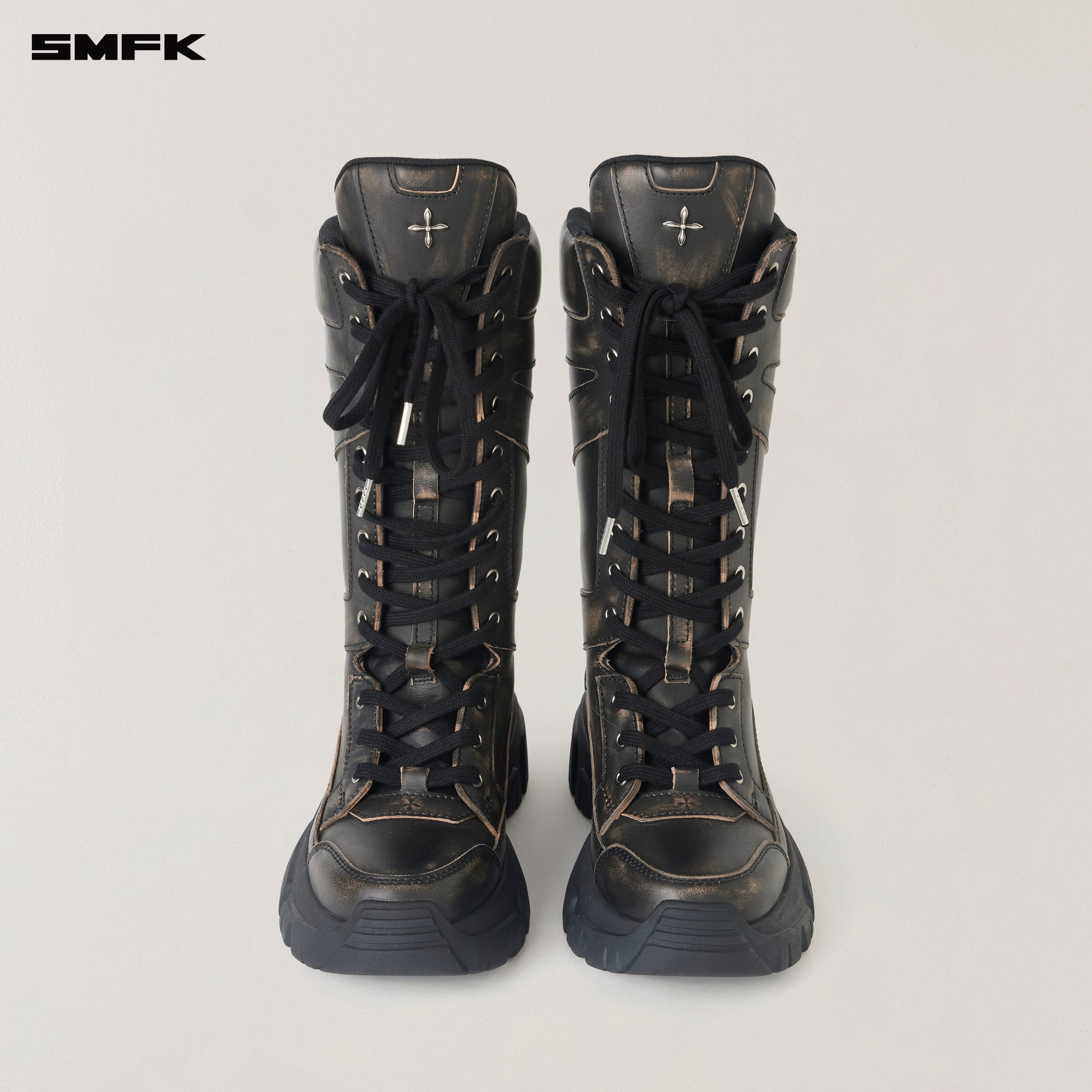 VINTAGE-WILD WIND LEATHER HIKE HIGH BOOTS /PATINA WILD BLACK PATINA