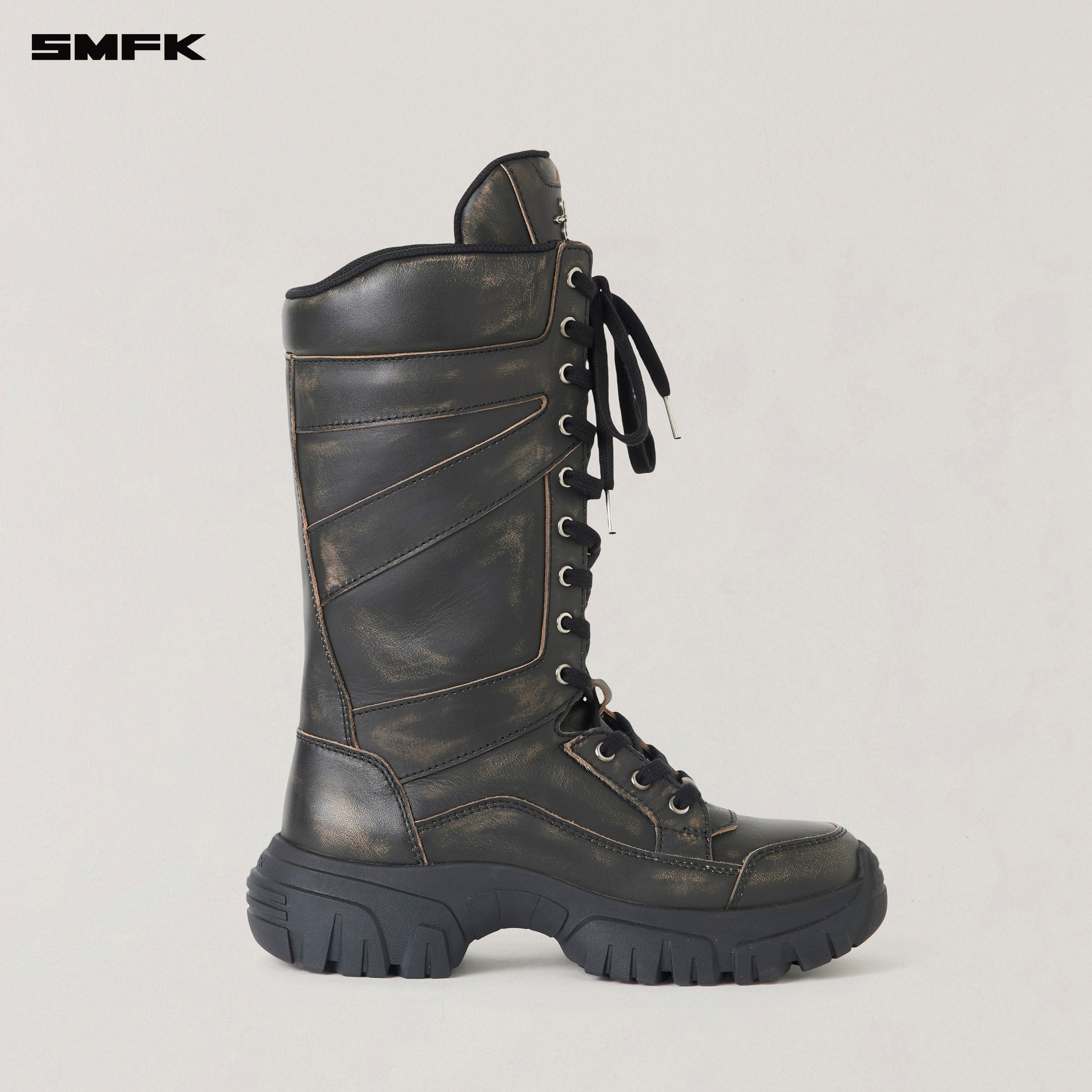 VINTAGE-WILD WIND LEATHER HIKE HIGH BOOTS /PATINA WILD BLACK PATINA