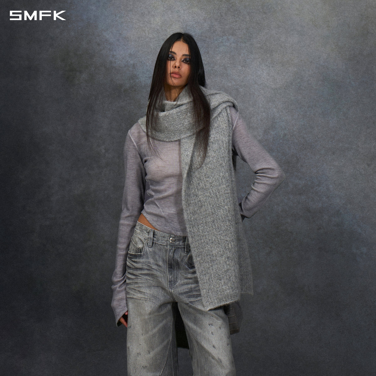 MYTH SIREN EVENING KNIT TRIANGLE SCARF SET/ALPACA+WOOL GLACIER GREY