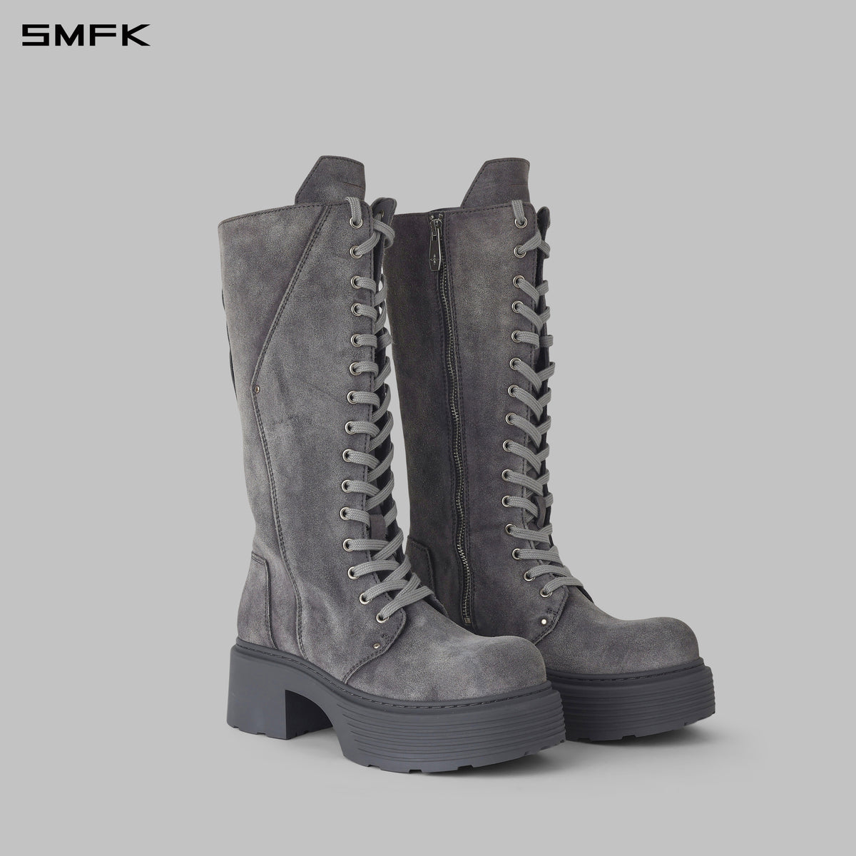CORE LEATHER HIGH-TOP MOTORCYCLE BOOTS/THICK/W DUSTY GREY